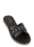 Studded Band Rhinestone Trim Slide Sandals