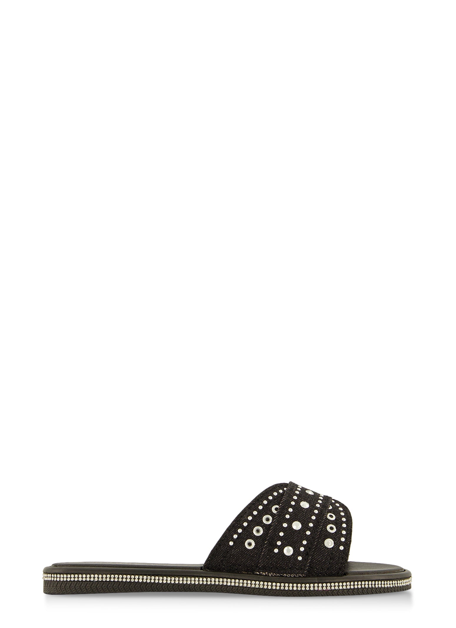 Studded Band Rhinestone Trim Slide Sandals