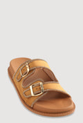 Double Buckle Band Studded Trim Slide Sandals