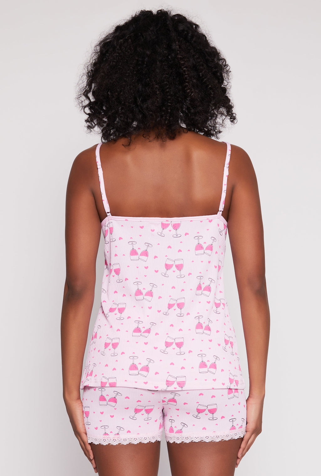 Wine Glass Heart Print Pajama Cami and Pants