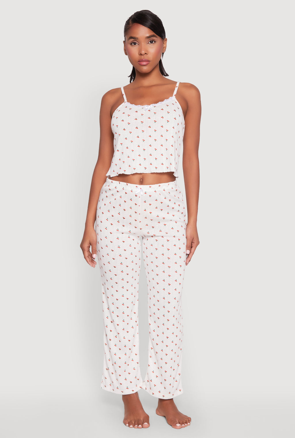 Printed Pattern Pointelle Pajama Cami and Pants