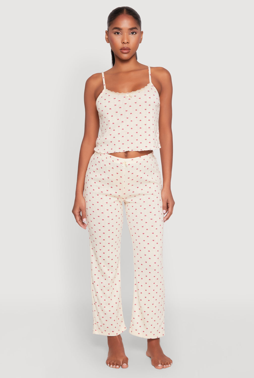 Printed Pattern Pointelle Pajama Cami and Pants