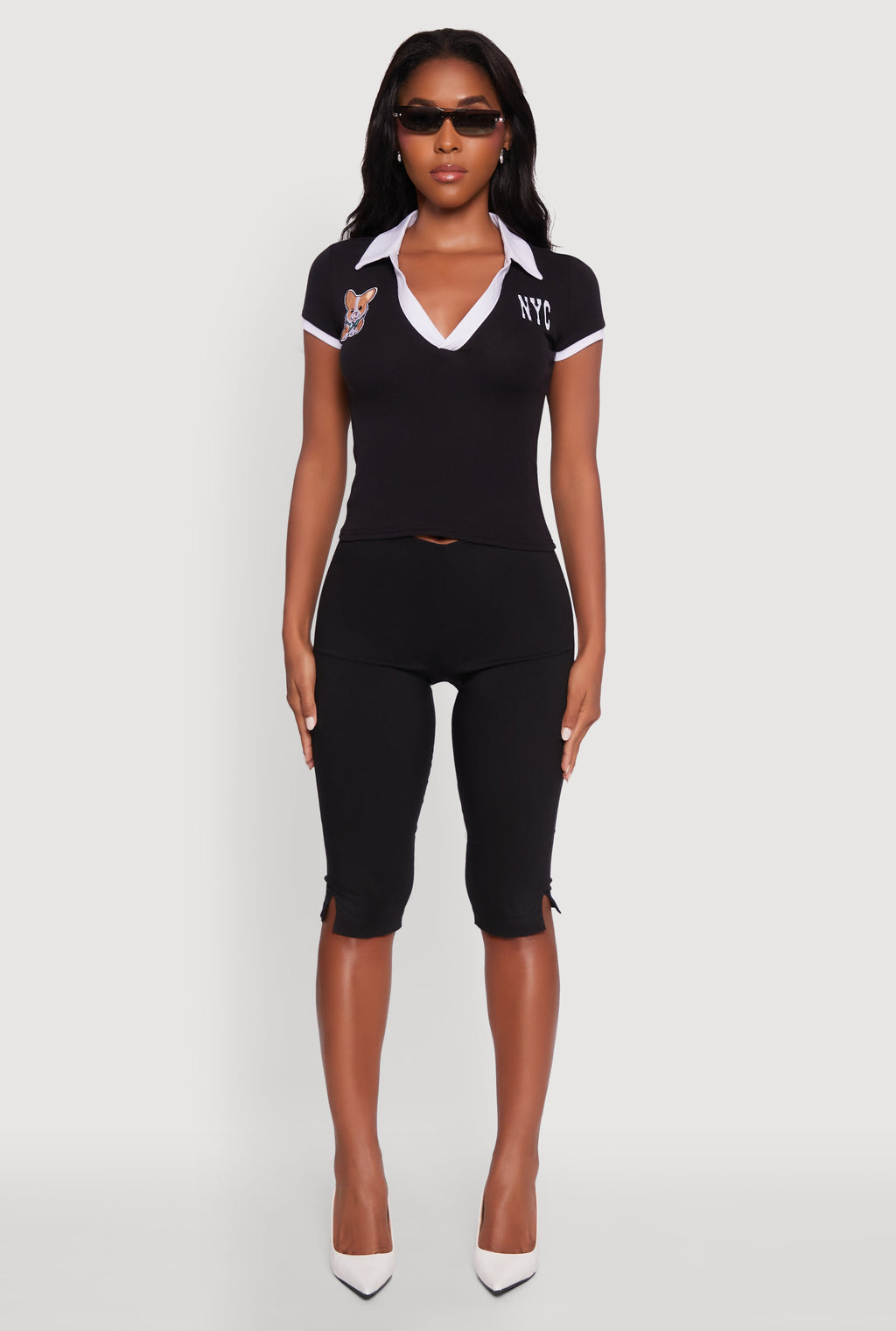 Patch Graphic Contrast Trim Polo Top