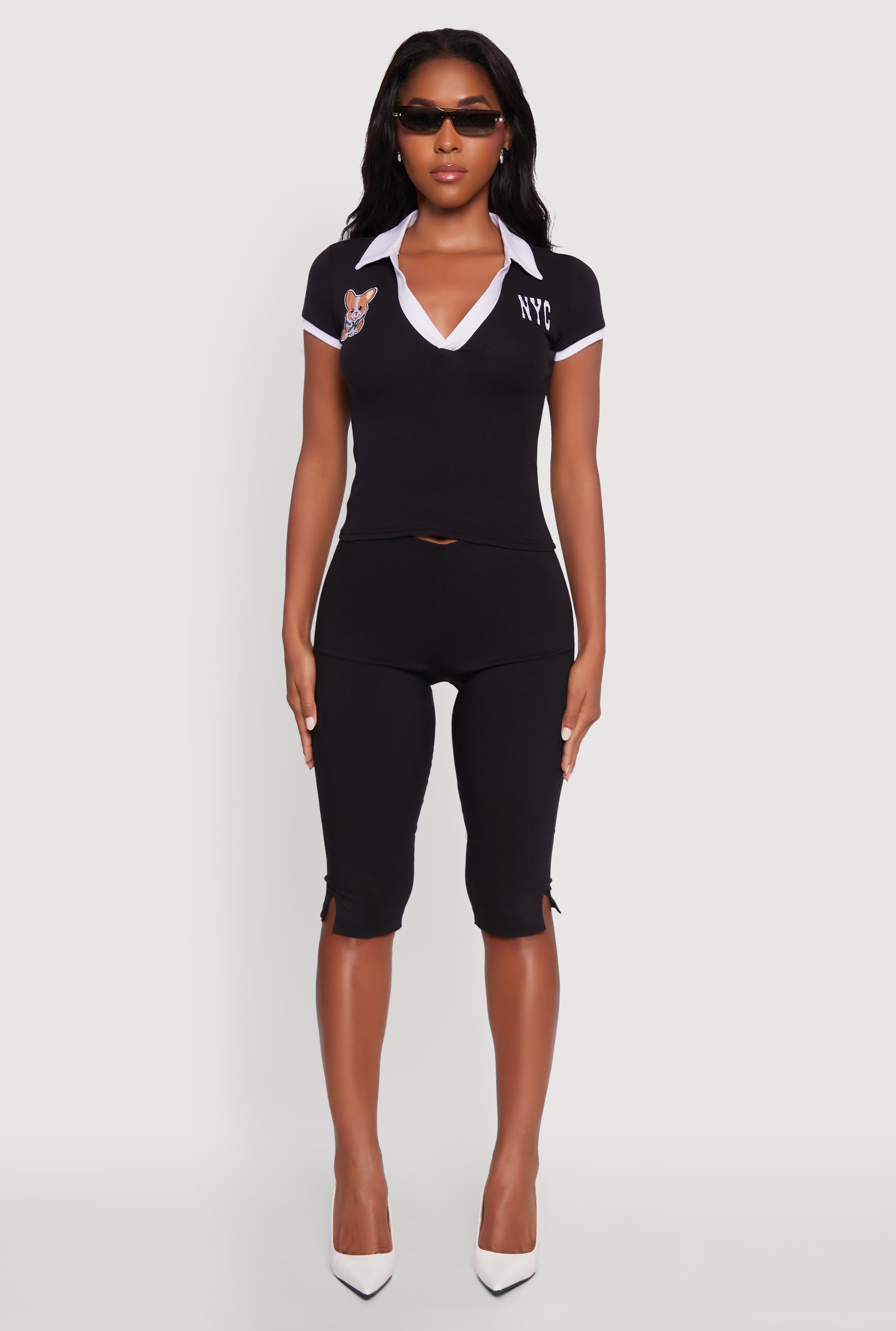 Patch Graphic Contrast Trim Polo Top