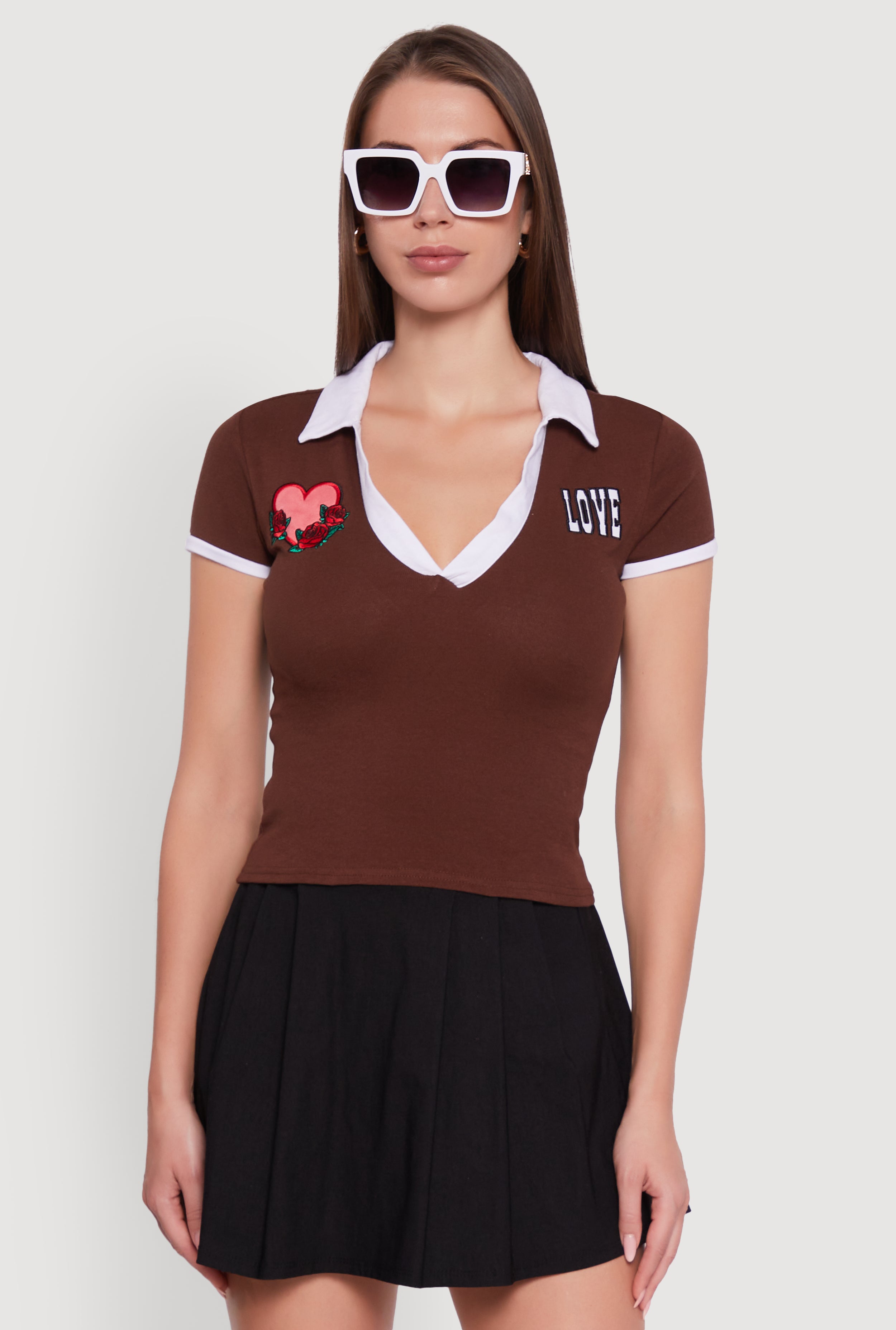 Patch Graphic Contrast Trim Polo Top