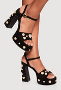 Charm Embellished Platform Block Heel Sandals