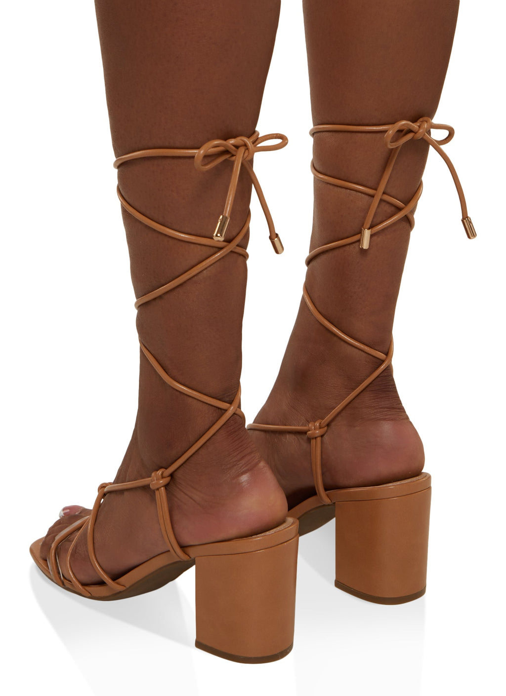 Clear Band Strappy Lace Up Block Heel Sandals