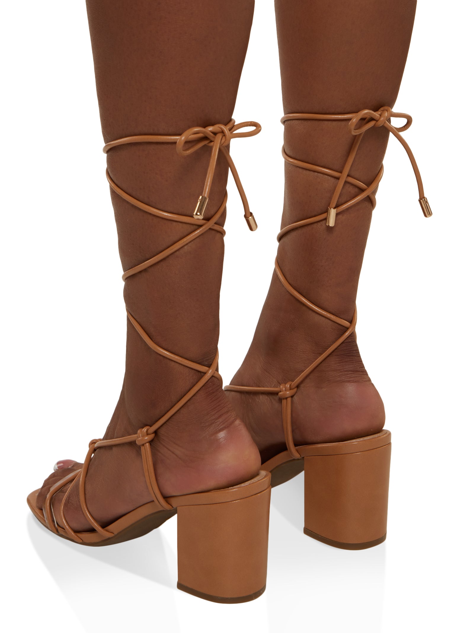 Clear Band Strappy Lace Up Block Heel Sandals