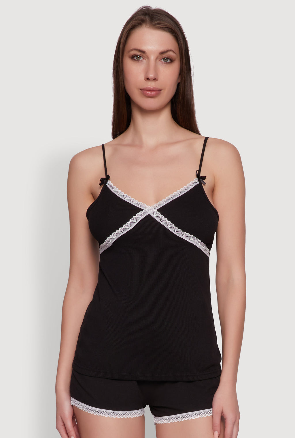 Rib Knit Lace Trim Pajama Set