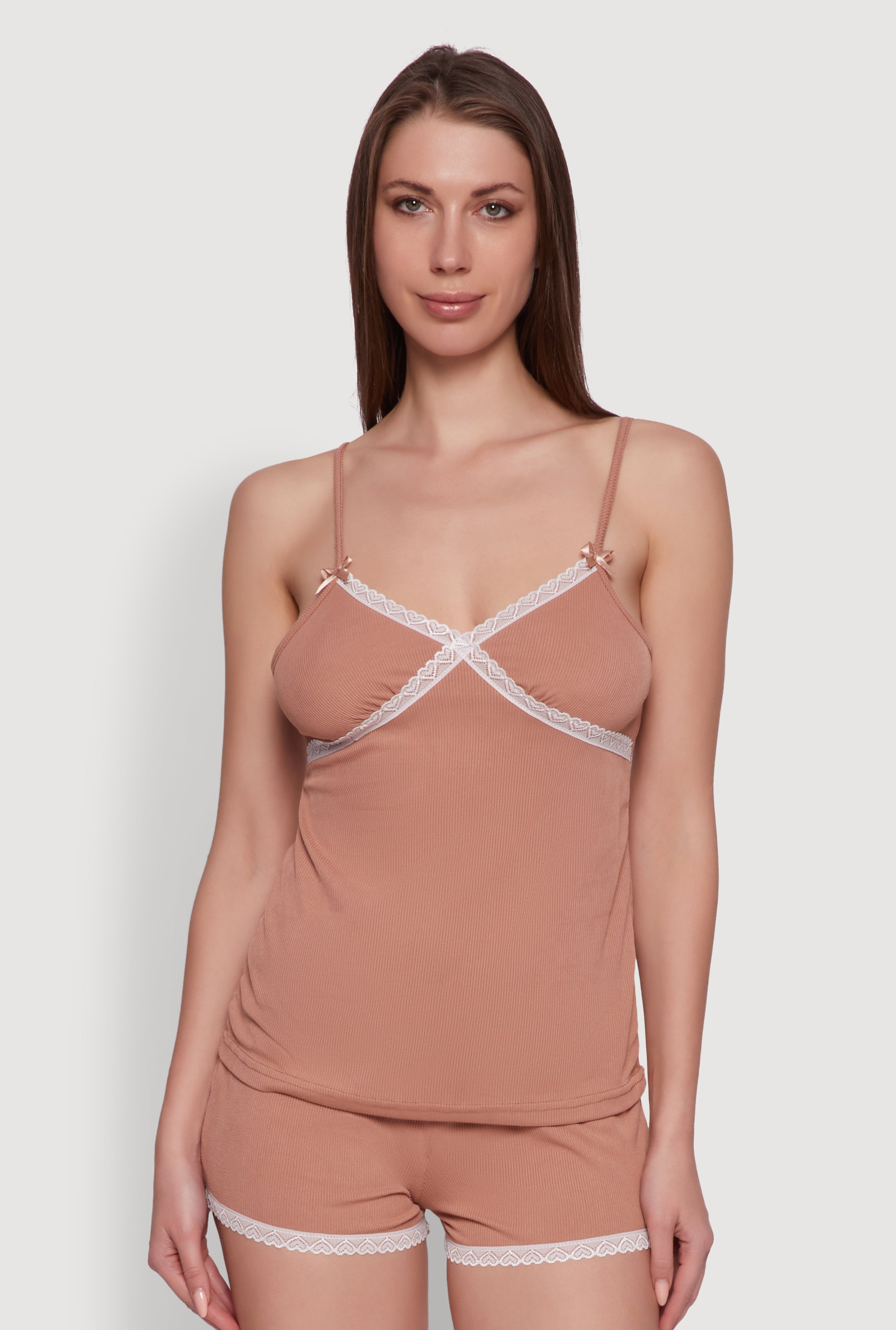 Rib Knit Lace Trim Pajama Set