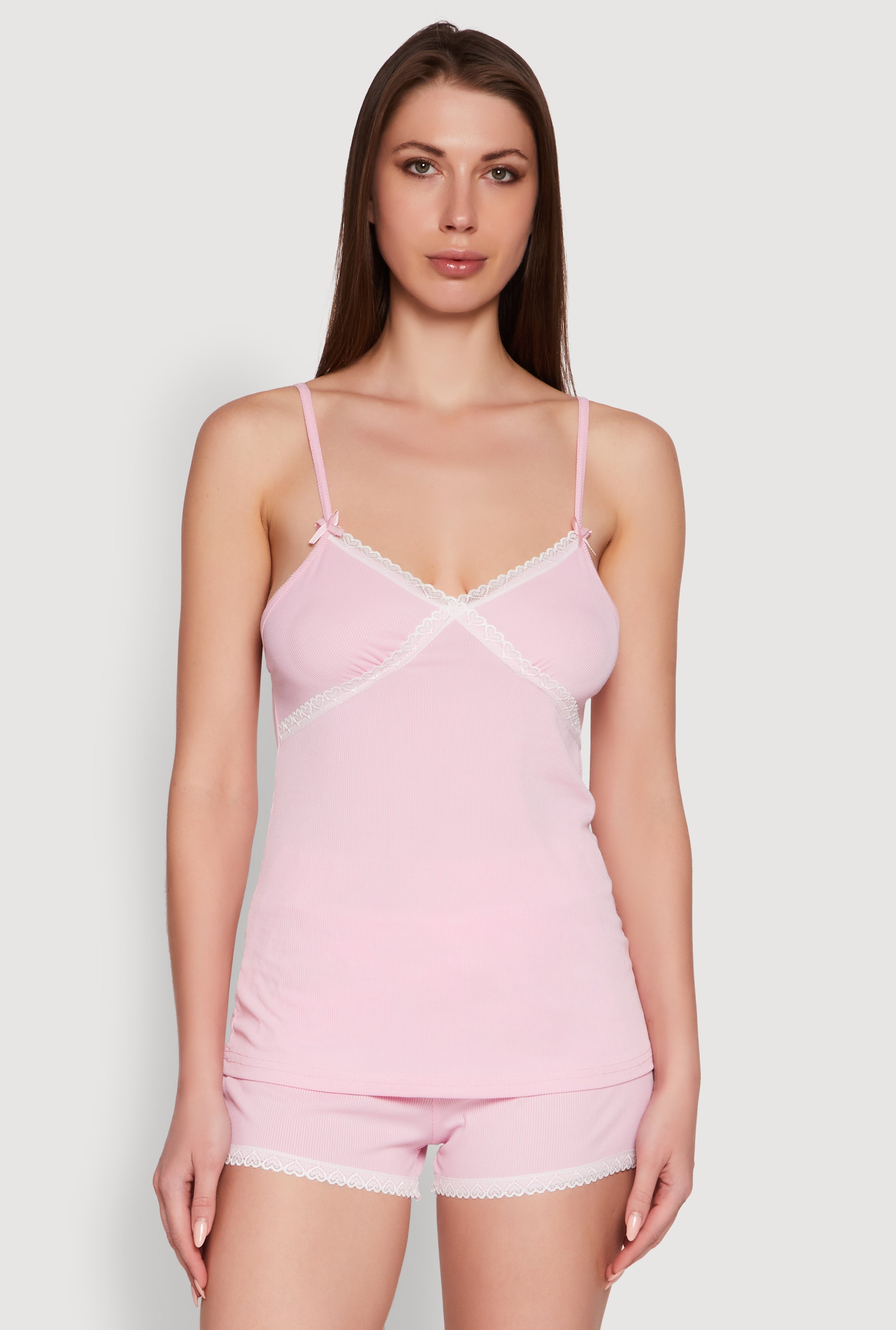 Rib Knit Lace Trim Pajama Set