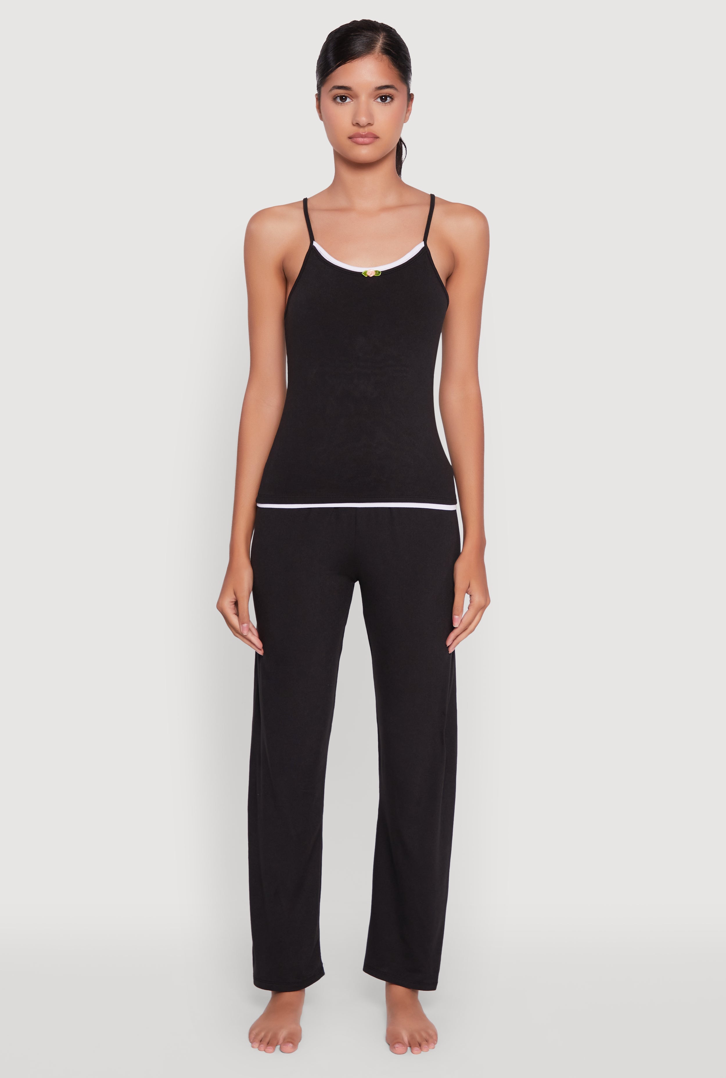 Contrast Trim Pajama Cami and Pants
