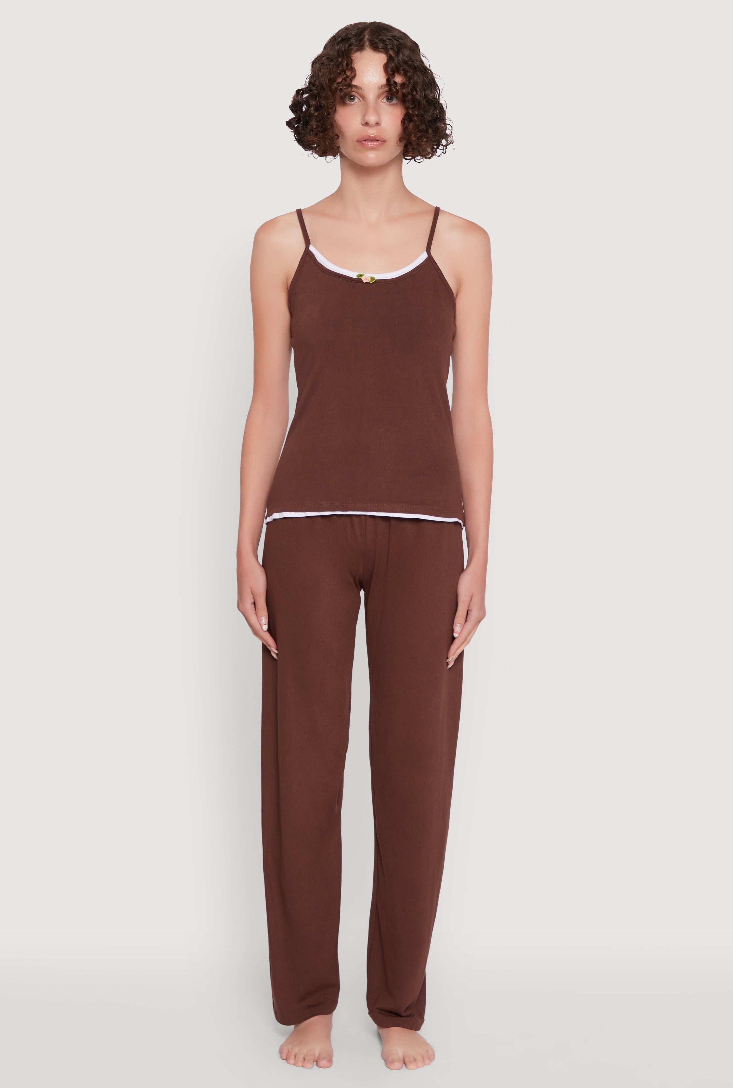 Contrast Trim Pajama Cami and Pants