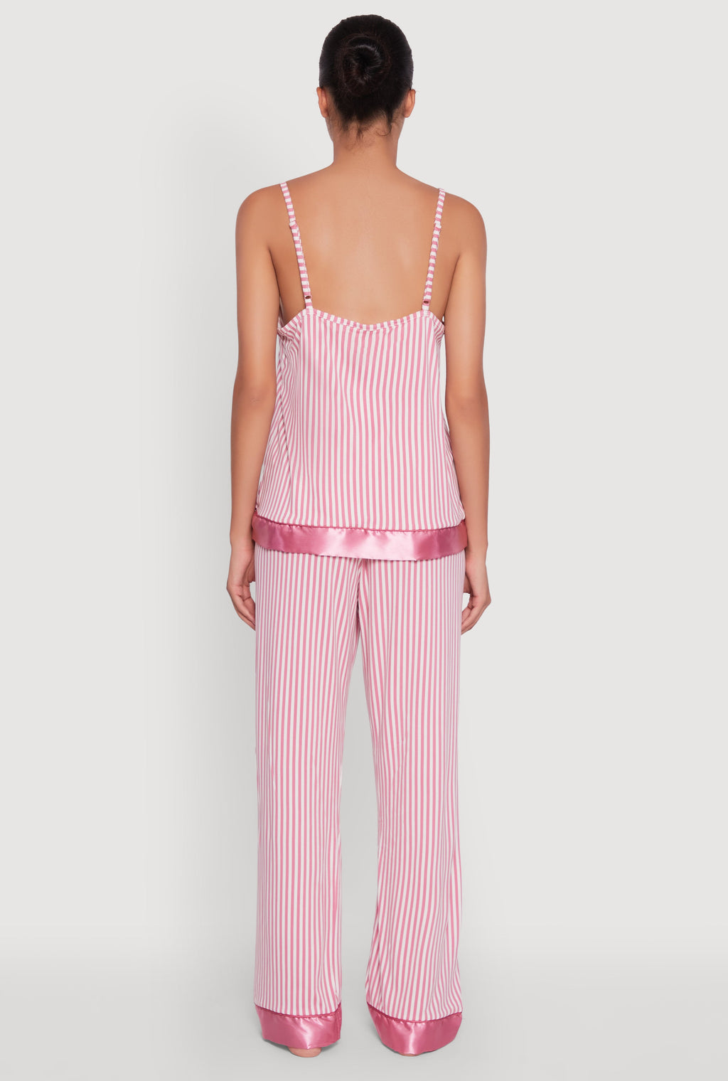 Striped Satin Trim Pajama Cami and Pants