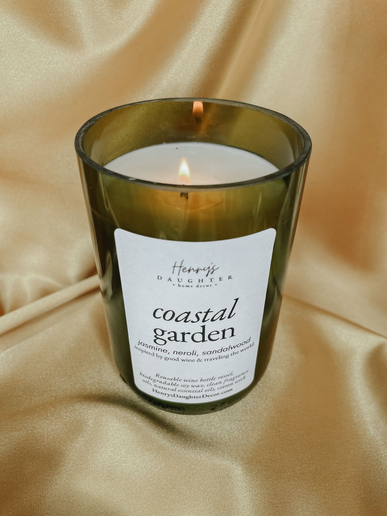 Coastal Garden Wine Bottle Soy Candle