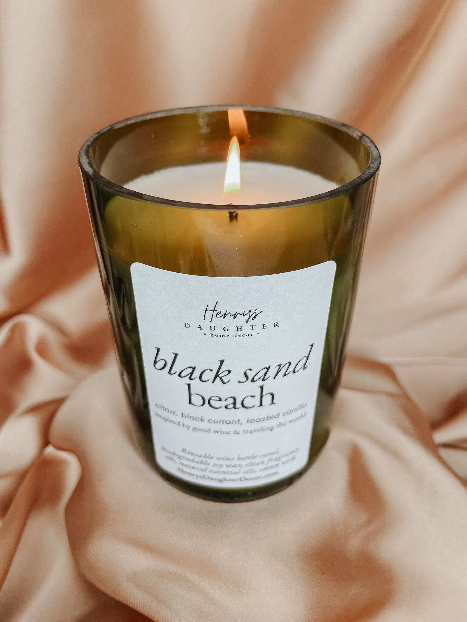 Black Sand Beach - Sweet Citrus - Wine Bottle Soy Candle