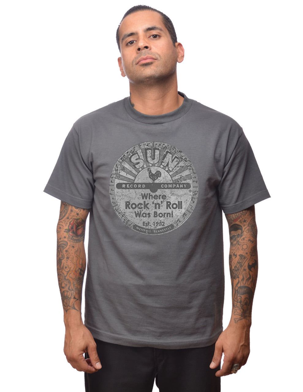 Sun Records Distressed Logo Men's Tee in Charcoal