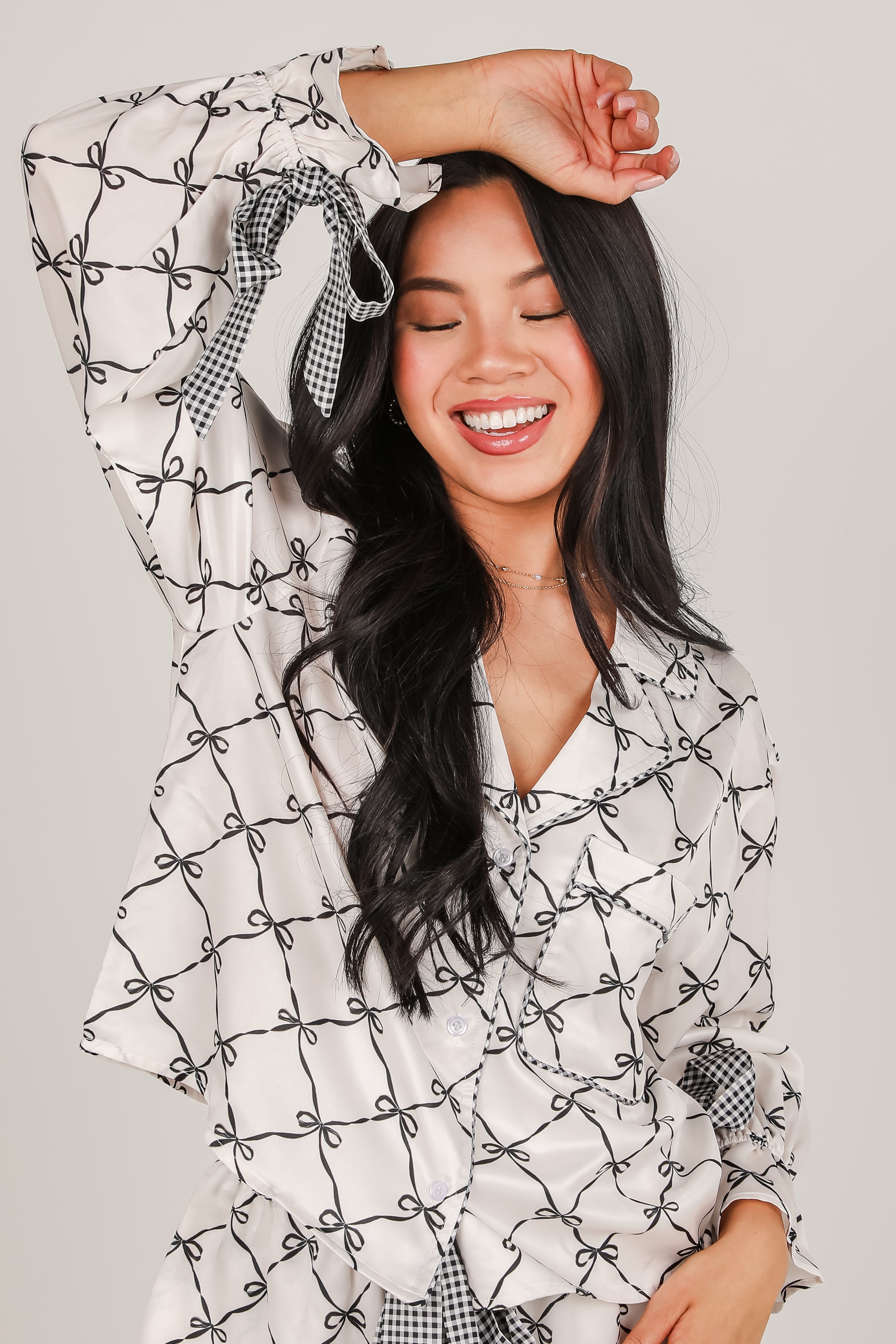 FINAL SALE - Peaceful Mornings Black Bow Pajama Top