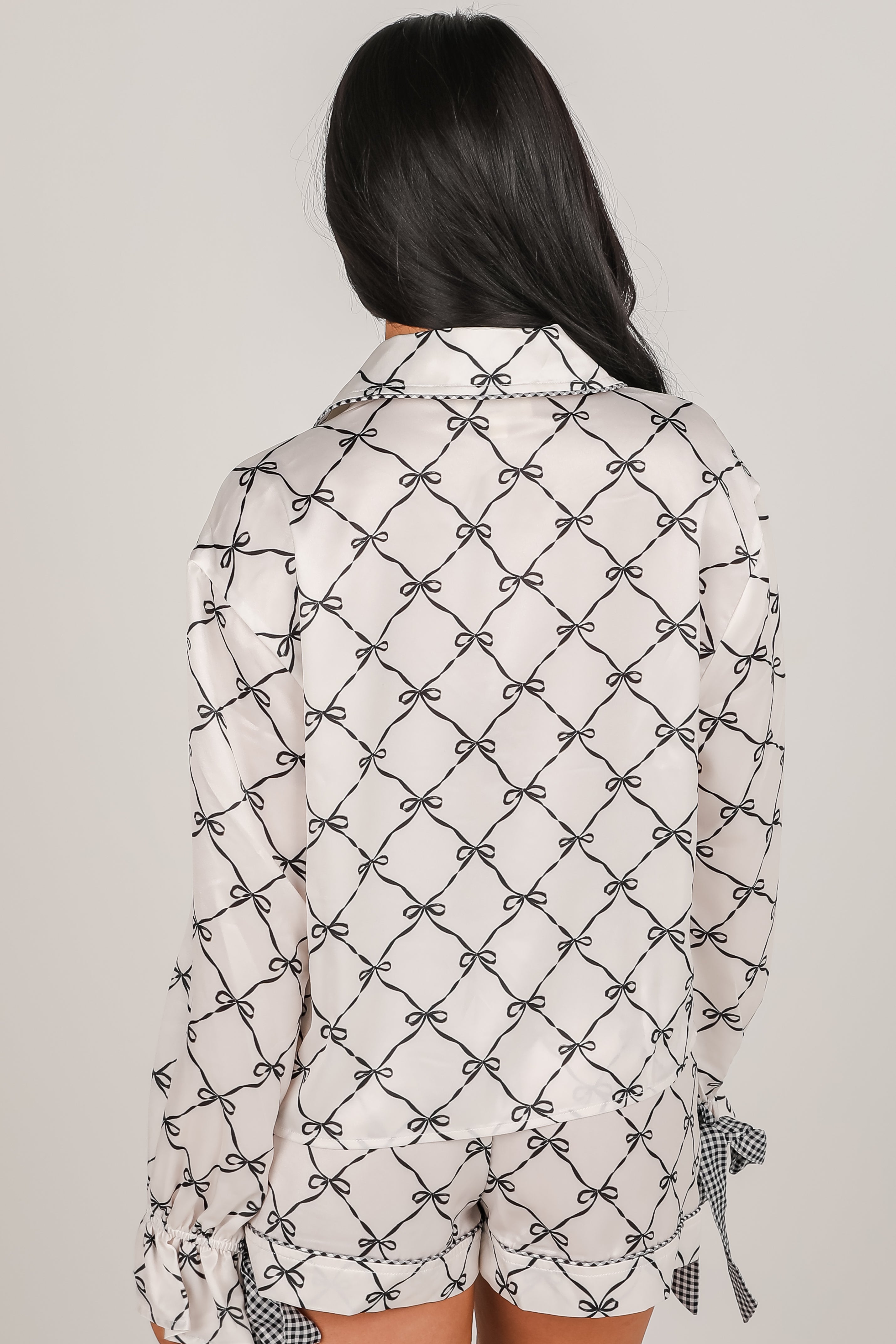 FINAL SALE - Peaceful Mornings Black Bow Pajama Top