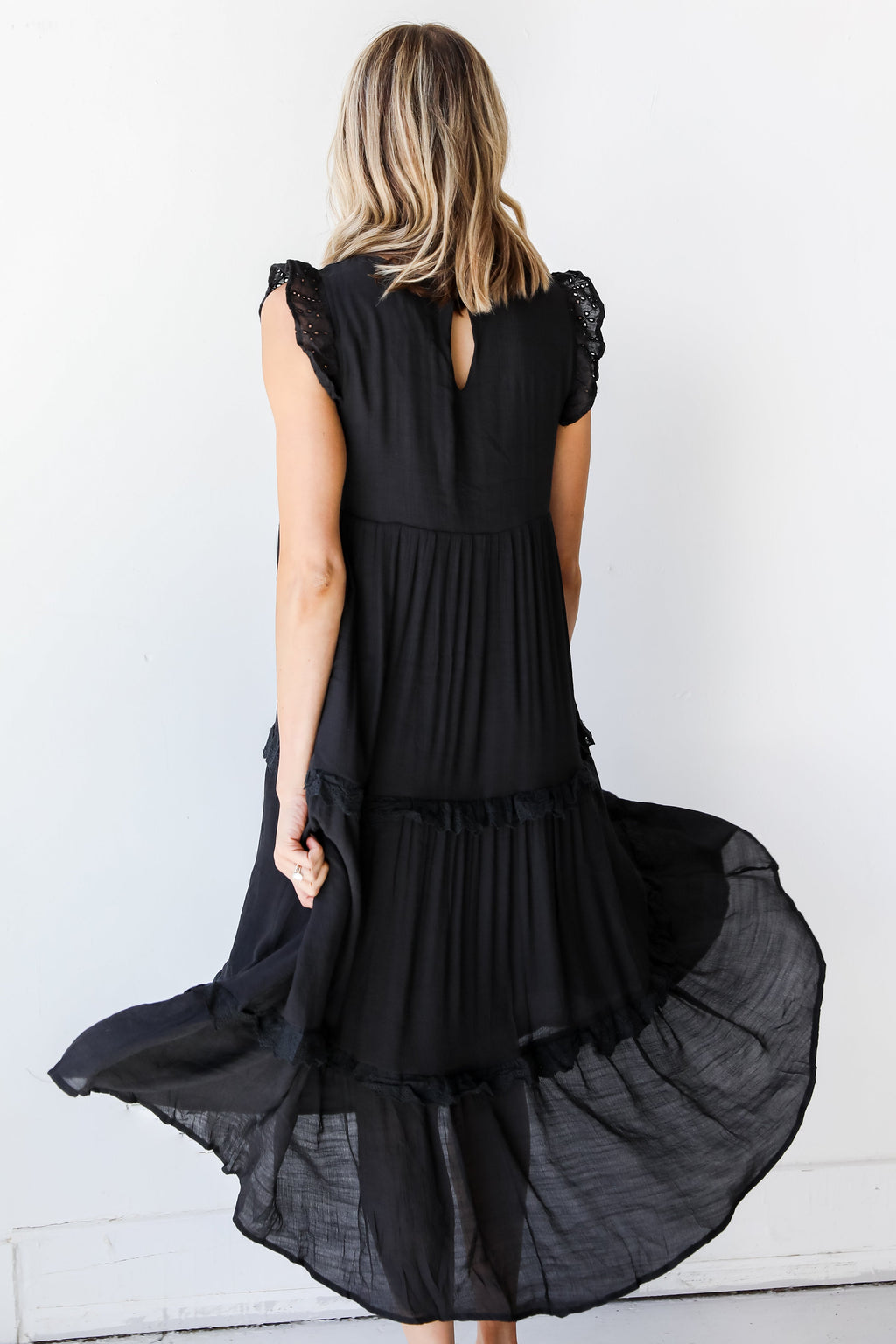 Blissful Getaway Eyelet Tiered Midi Dress