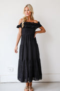 FINAL SALE - Lush Loveliness Black Eyelet Tiered Midi Dress