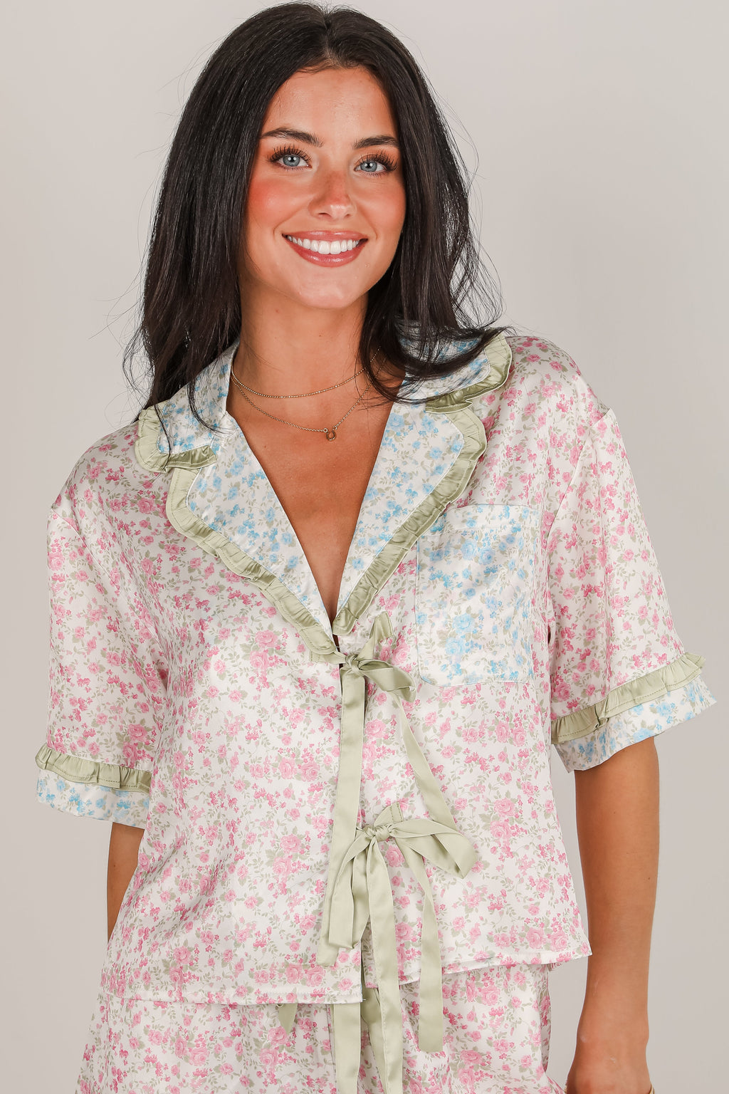 FINAL SALE - Sleep On My Side Pink Color Block Floral Pajama Top