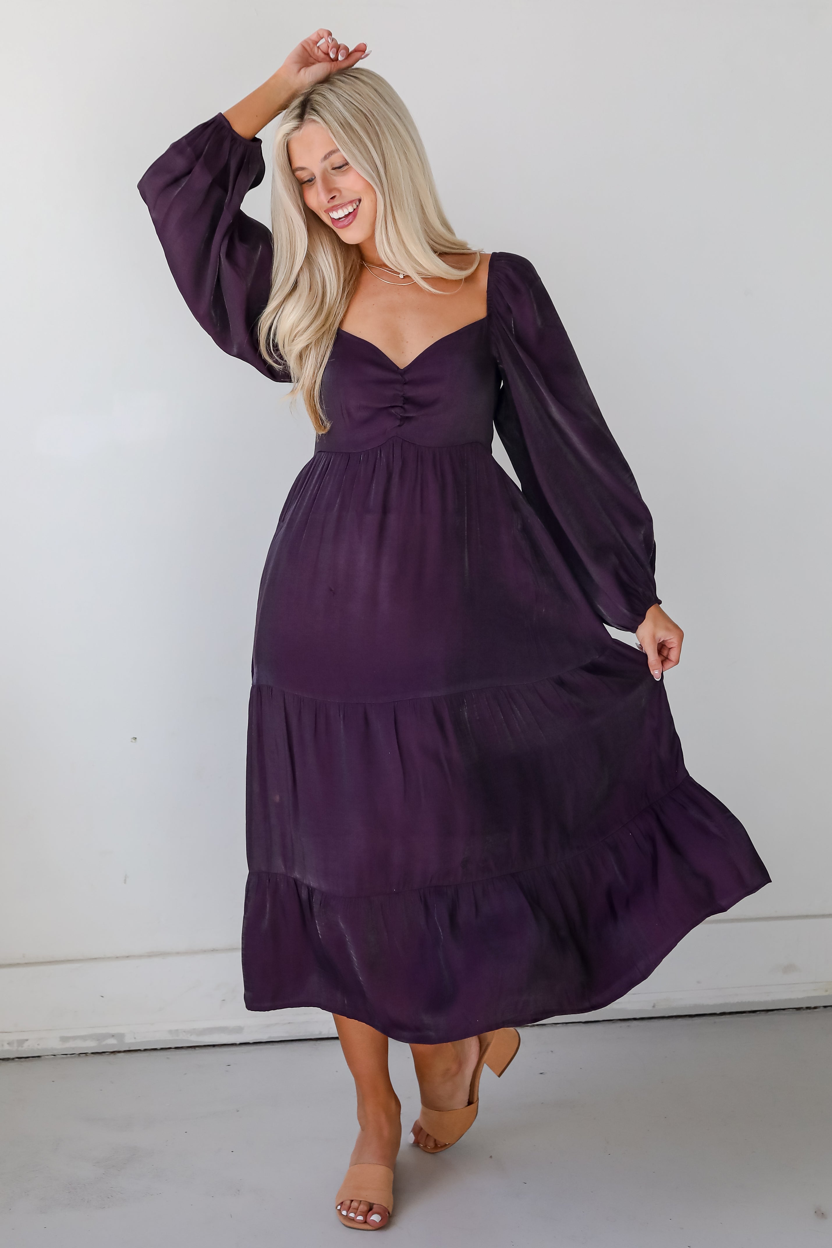 FINAL SALE - Exquisite Marvel Plum Tiered Midi Dress