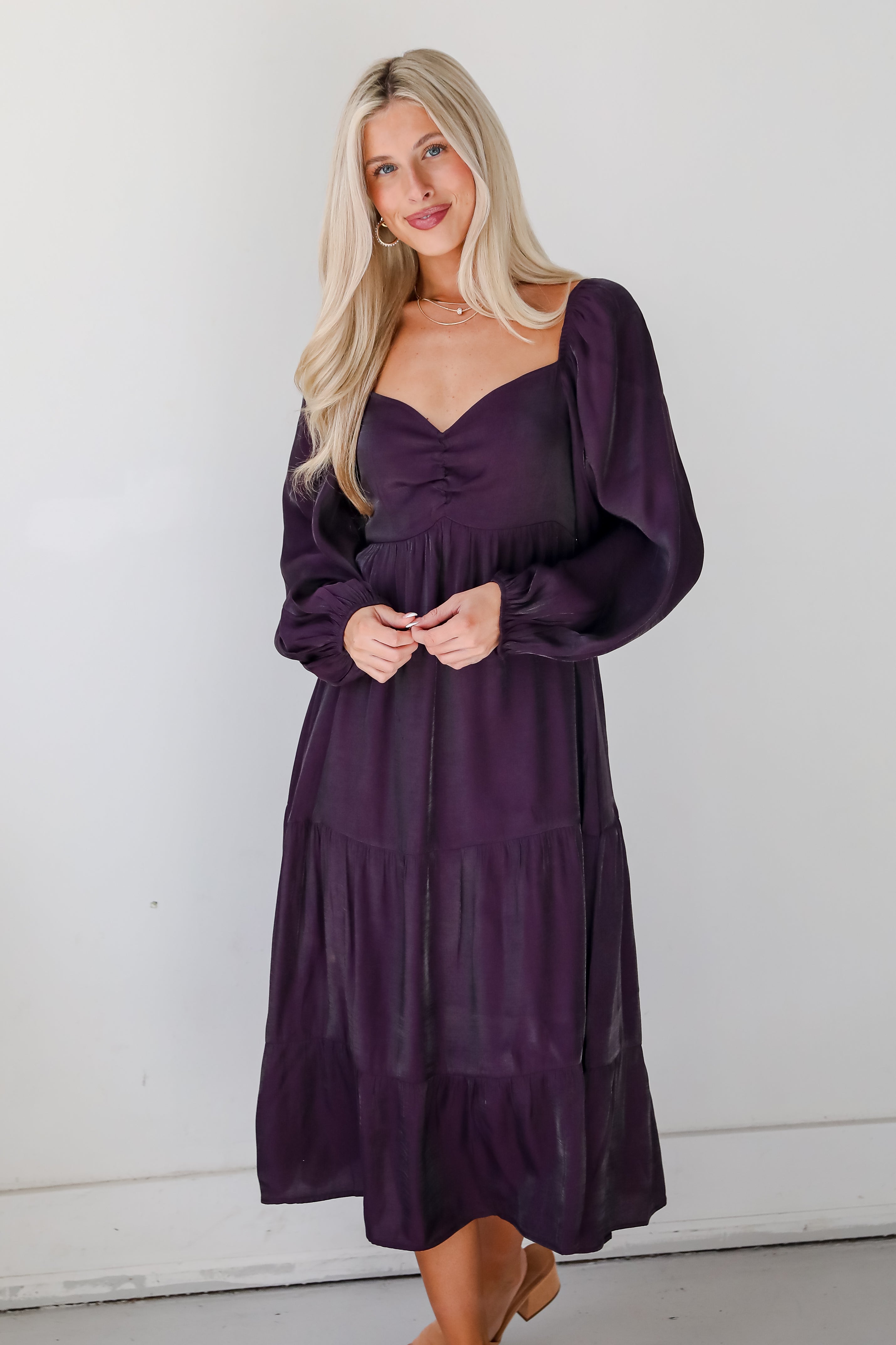 FINAL SALE - Exquisite Marvel Plum Tiered Midi Dress