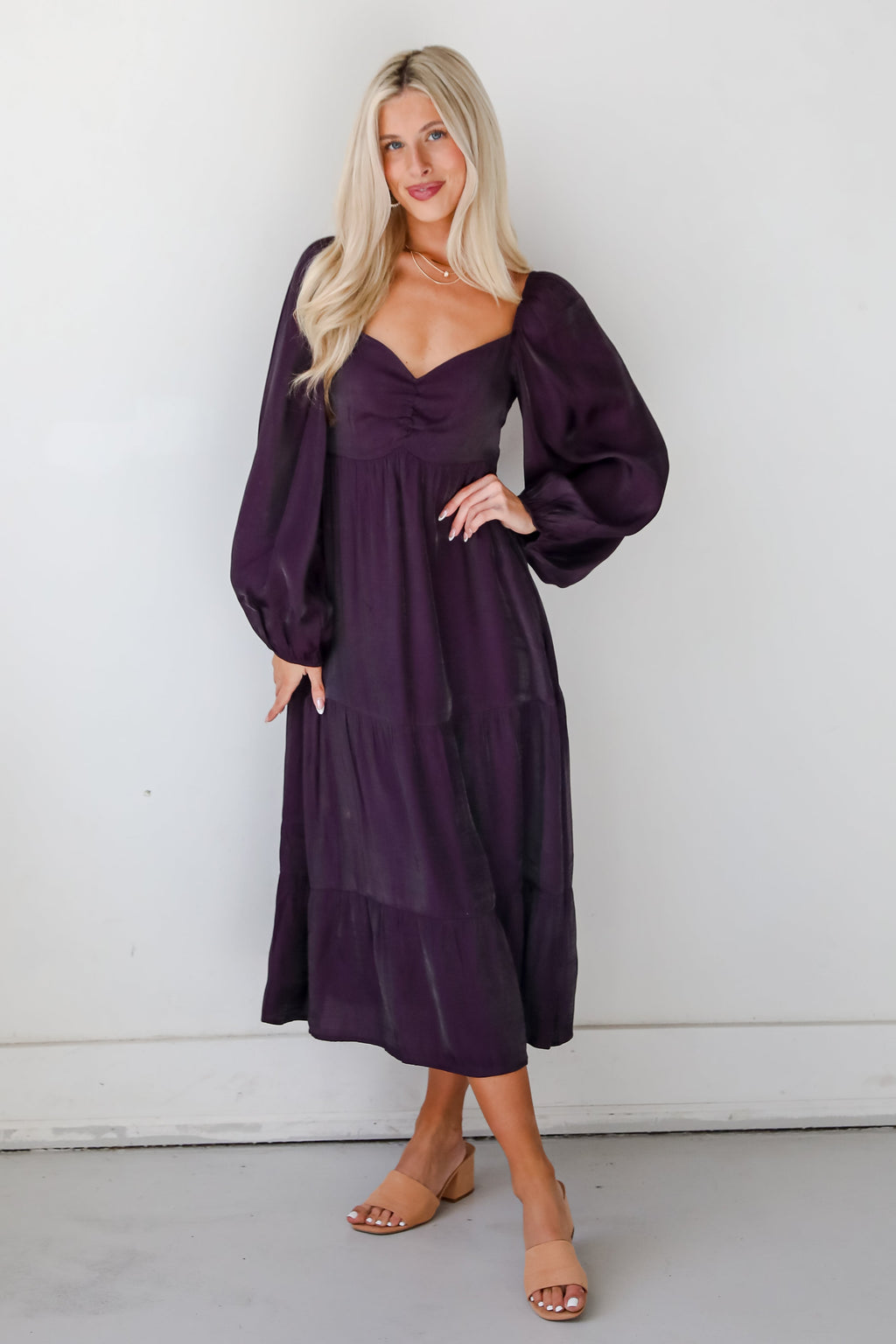 FINAL SALE - Exquisite Marvel Plum Tiered Midi Dress