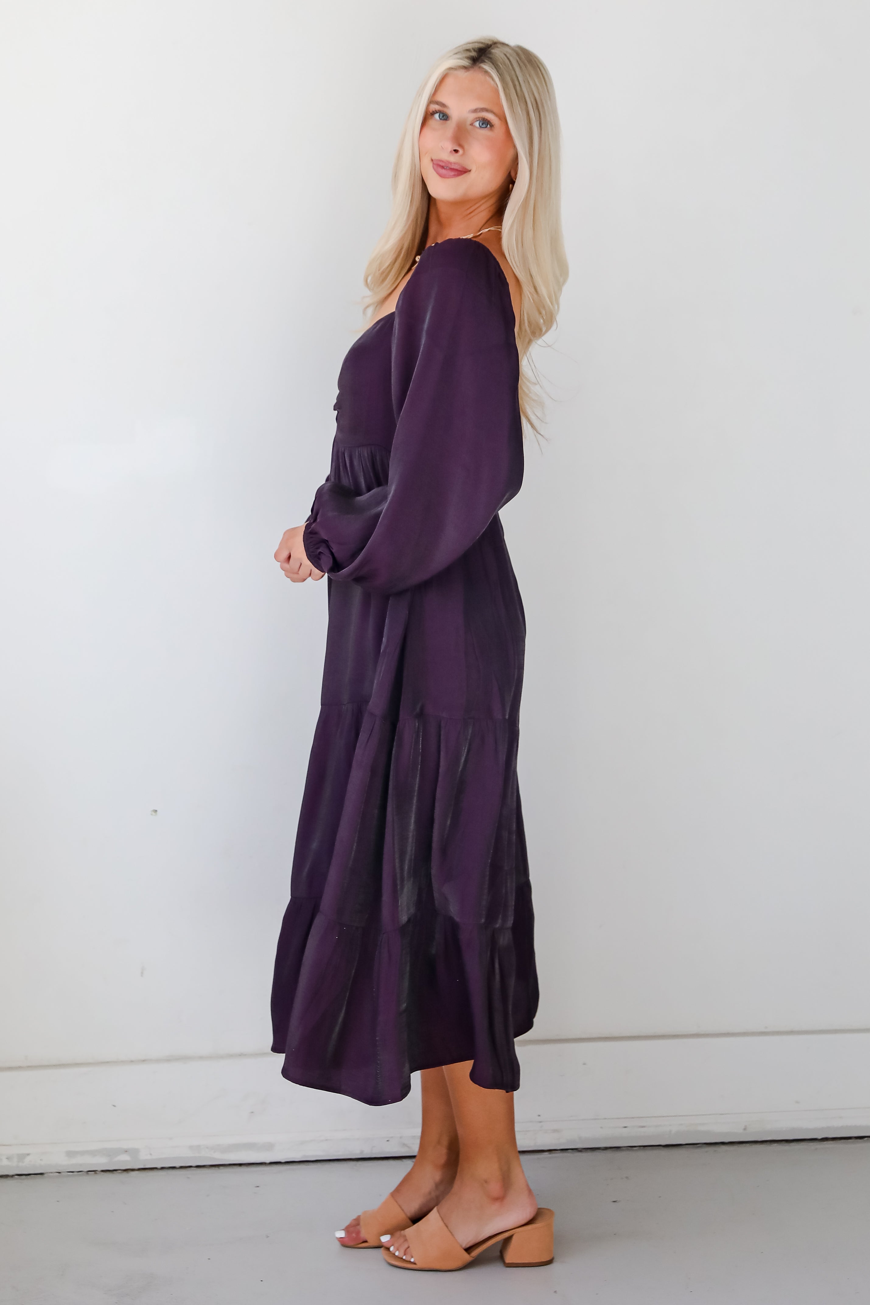 FINAL SALE - Exquisite Marvel Plum Tiered Midi Dress