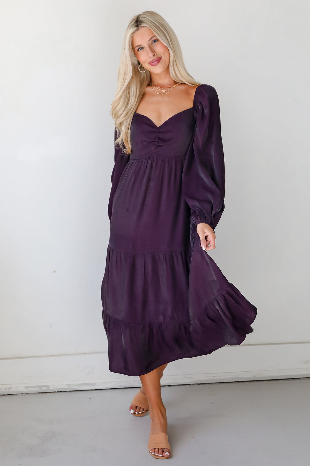 FINAL SALE - Exquisite Marvel Plum Tiered Midi Dress