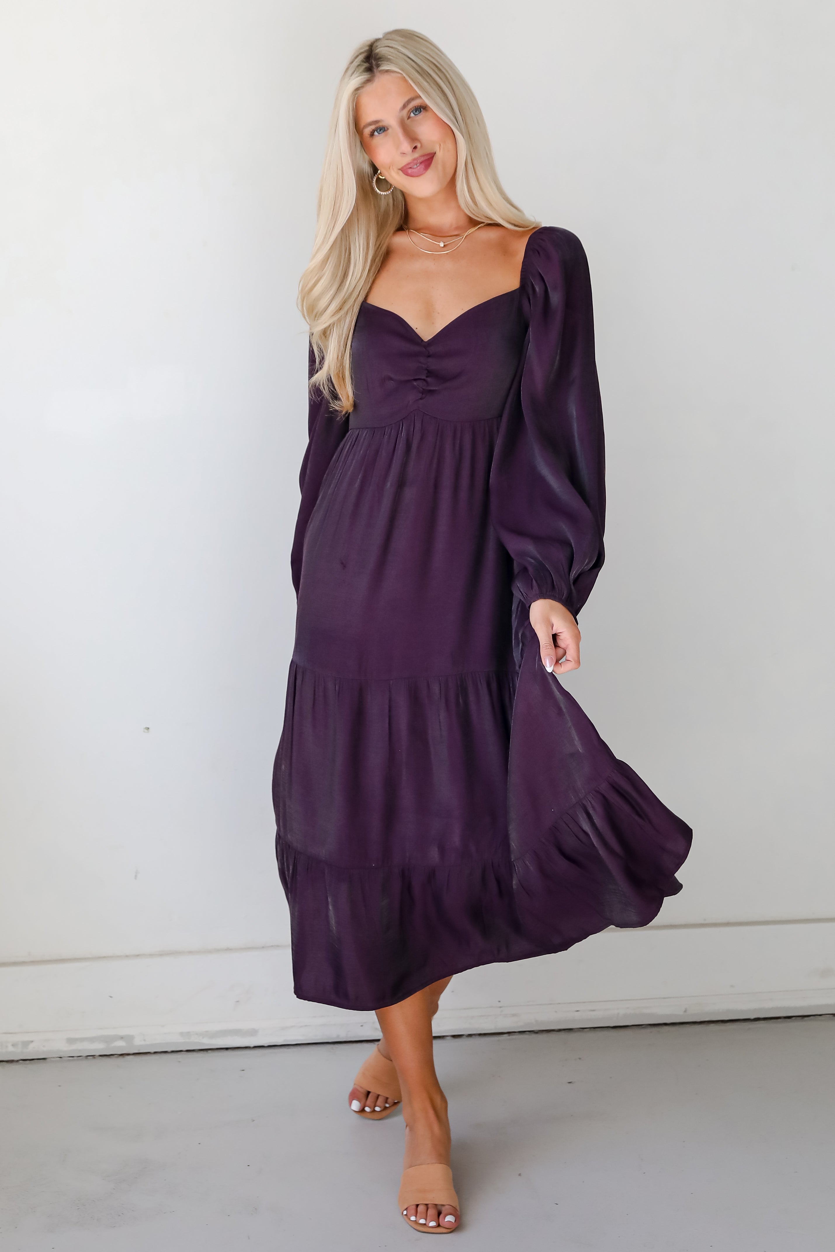 FINAL SALE - Exquisite Marvel Plum Tiered Midi Dress