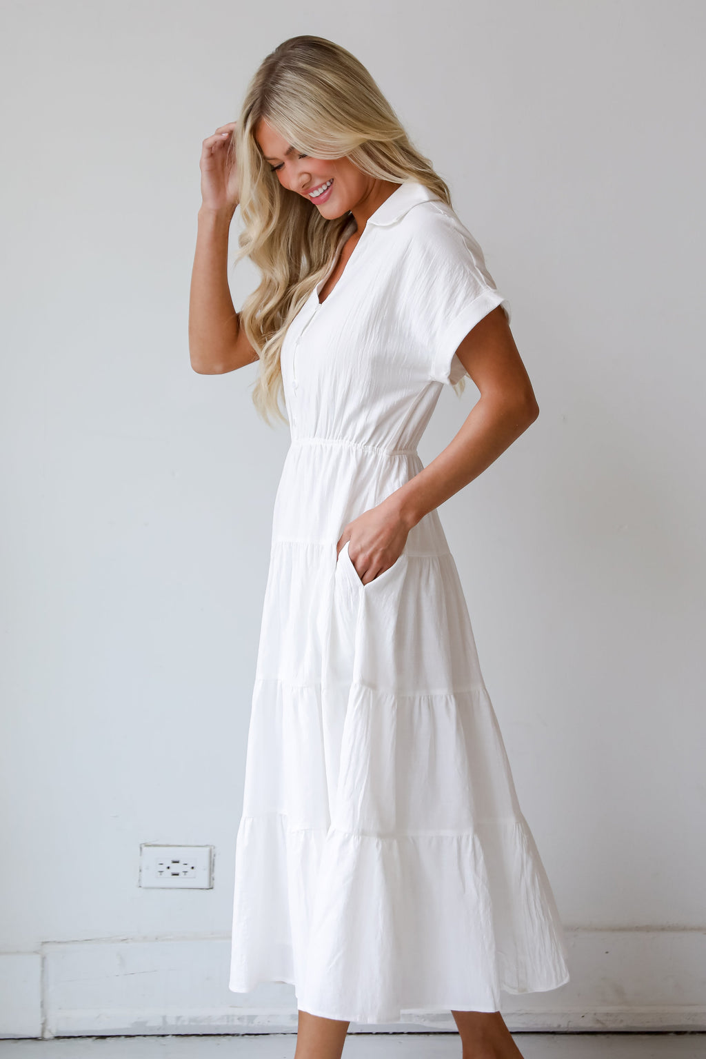 FINAL SALE - Summer Standard Off White Tiered Midi Dress