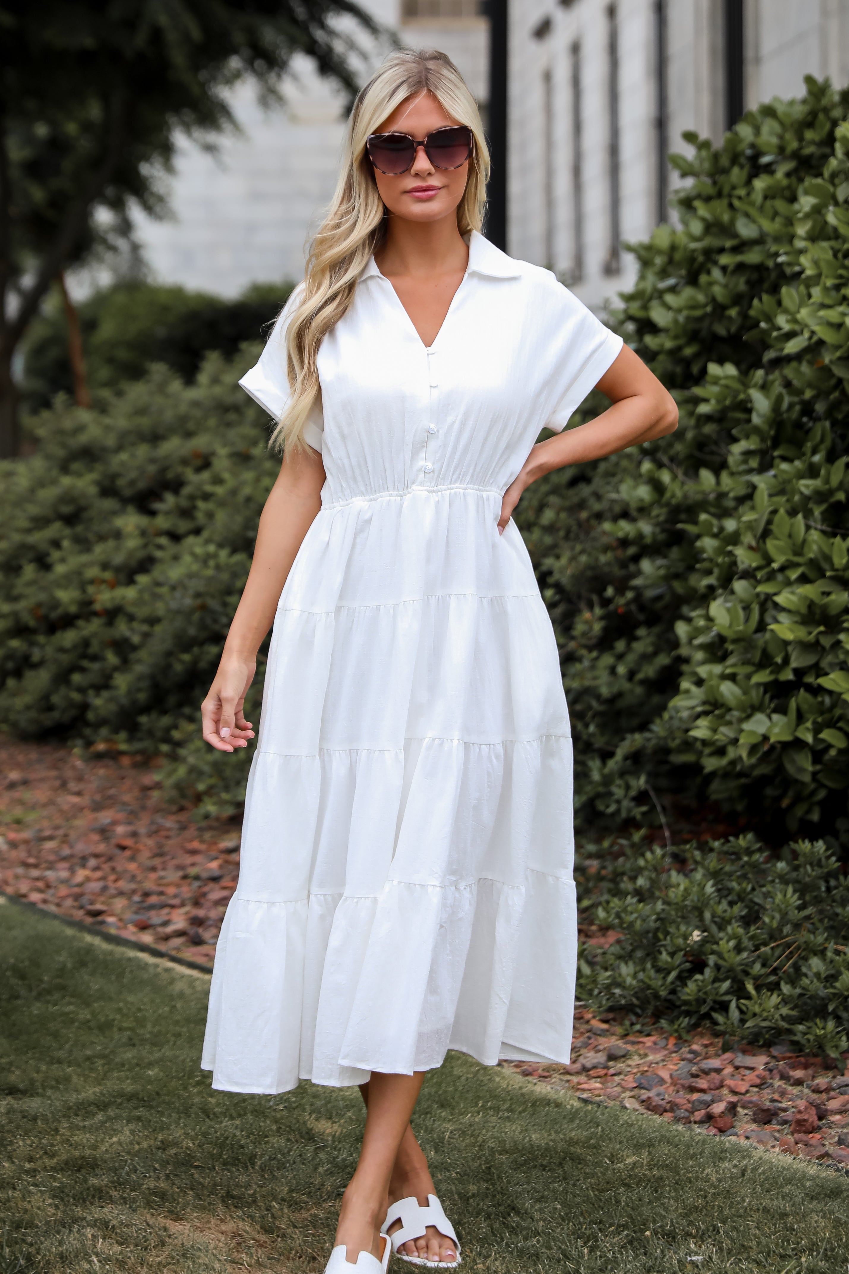 FINAL SALE - Summer Standard Off White Tiered Midi Dress