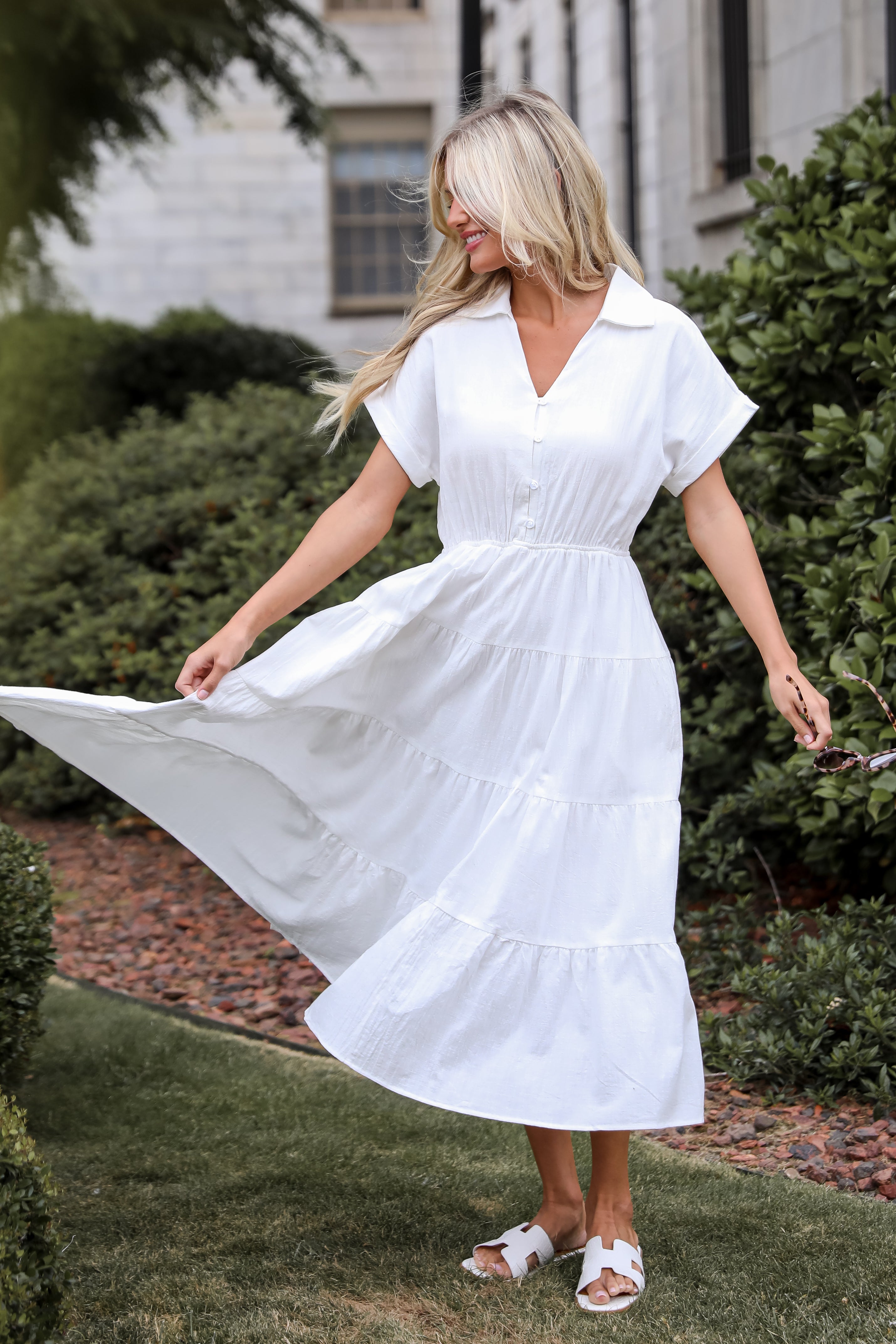 FINAL SALE - Summer Standard Off White Tiered Midi Dress
