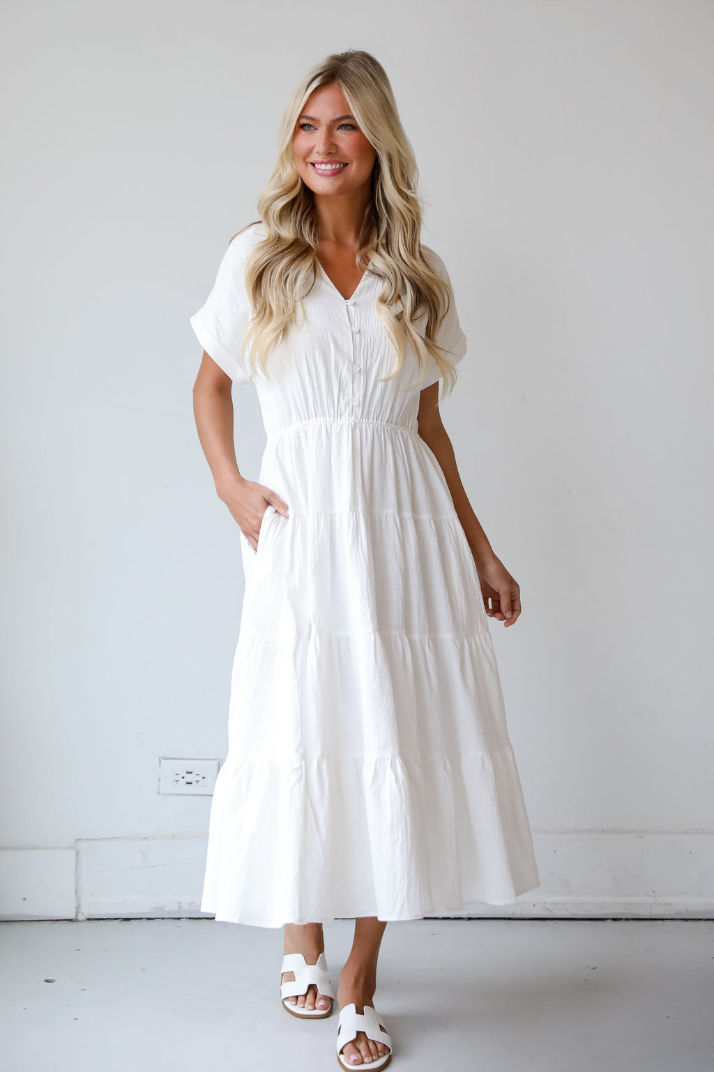 FINAL SALE - Summer Standard Off White Tiered Midi Dress