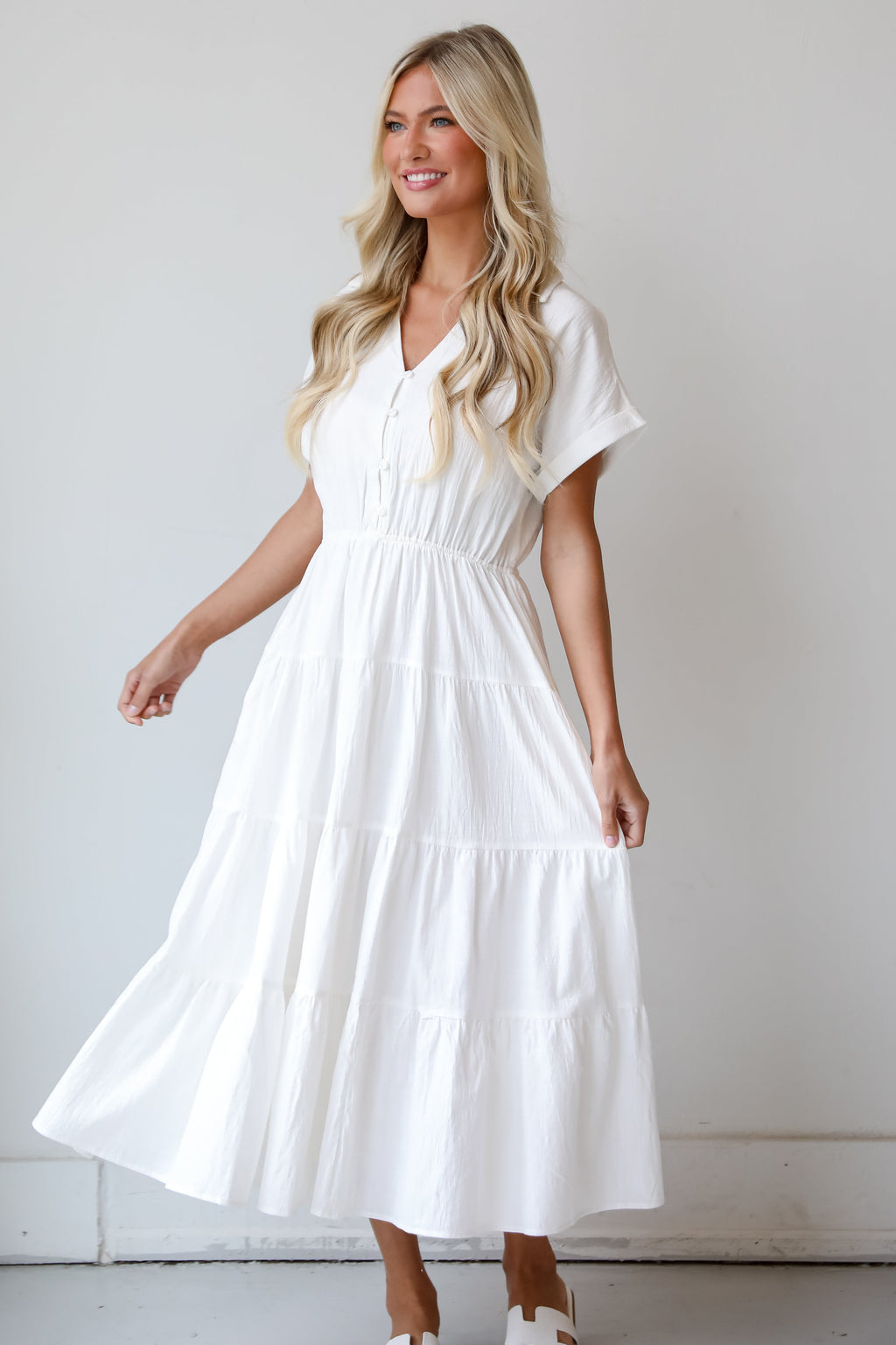 FINAL SALE - Summer Standard Off White Tiered Midi Dress