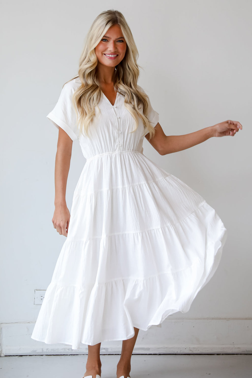 FINAL SALE - Summer Standard Off White Tiered Midi Dress