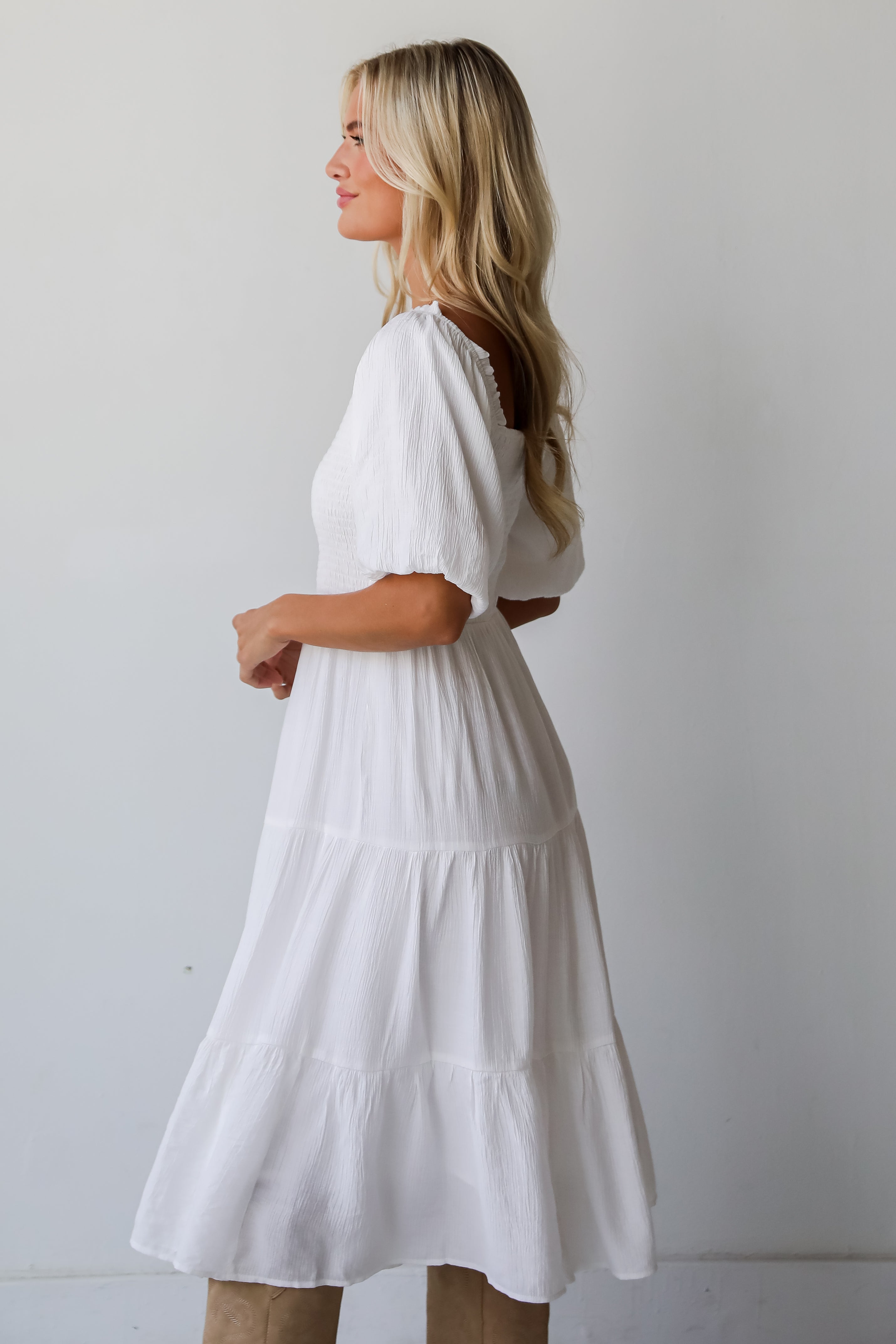 FINAL SALE - Bubbly Beauty White Tiered Midi Dress