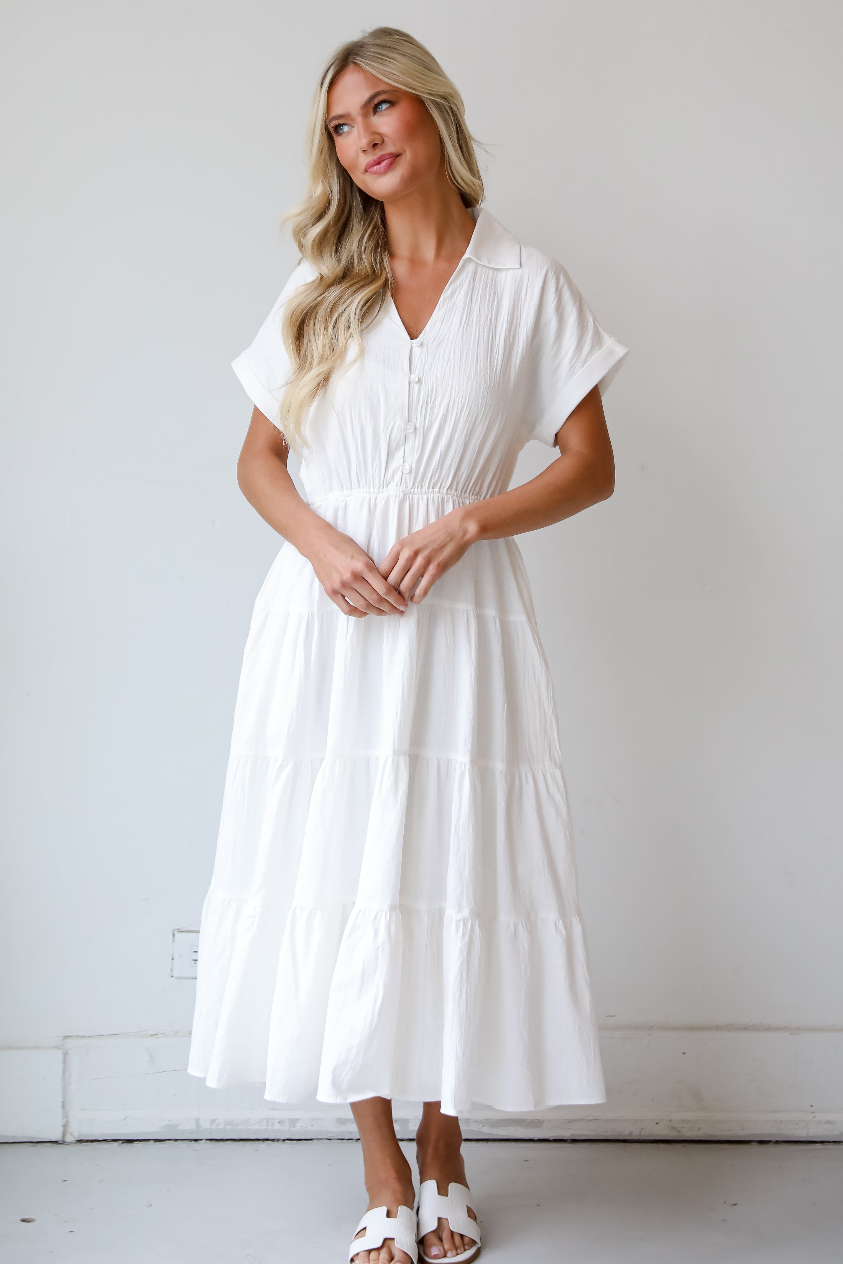 FINAL SALE - Summer Standard Off White Tiered Midi Dress