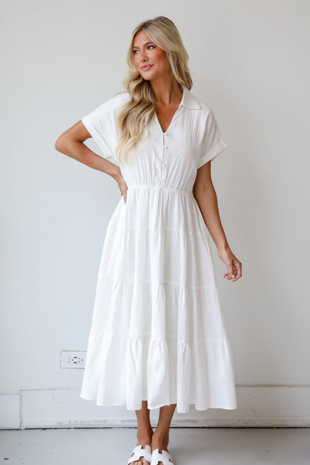 FINAL SALE - Summer Standard Off White Tiered Midi Dress