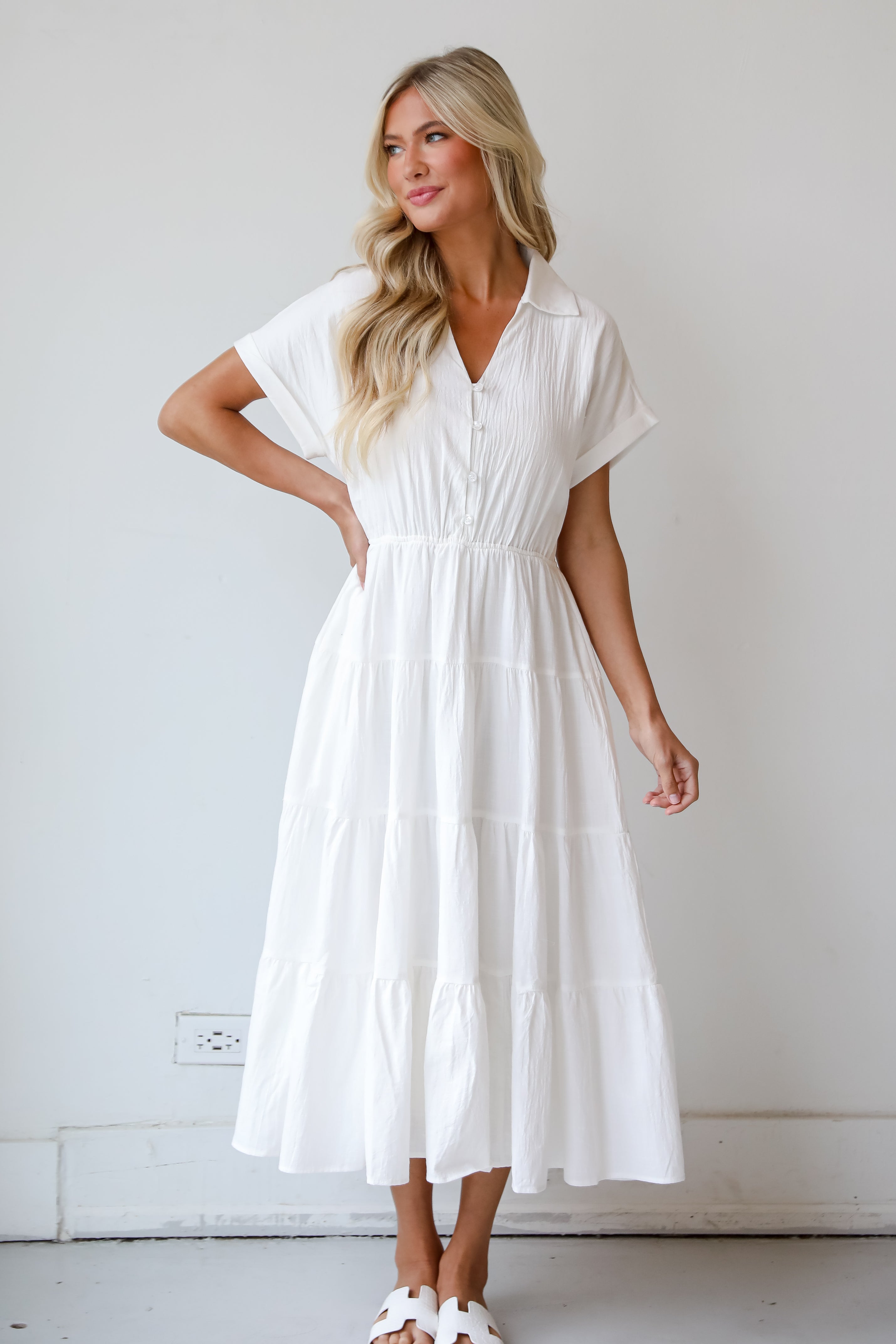 FINAL SALE - Summer Standard Off White Tiered Midi Dress