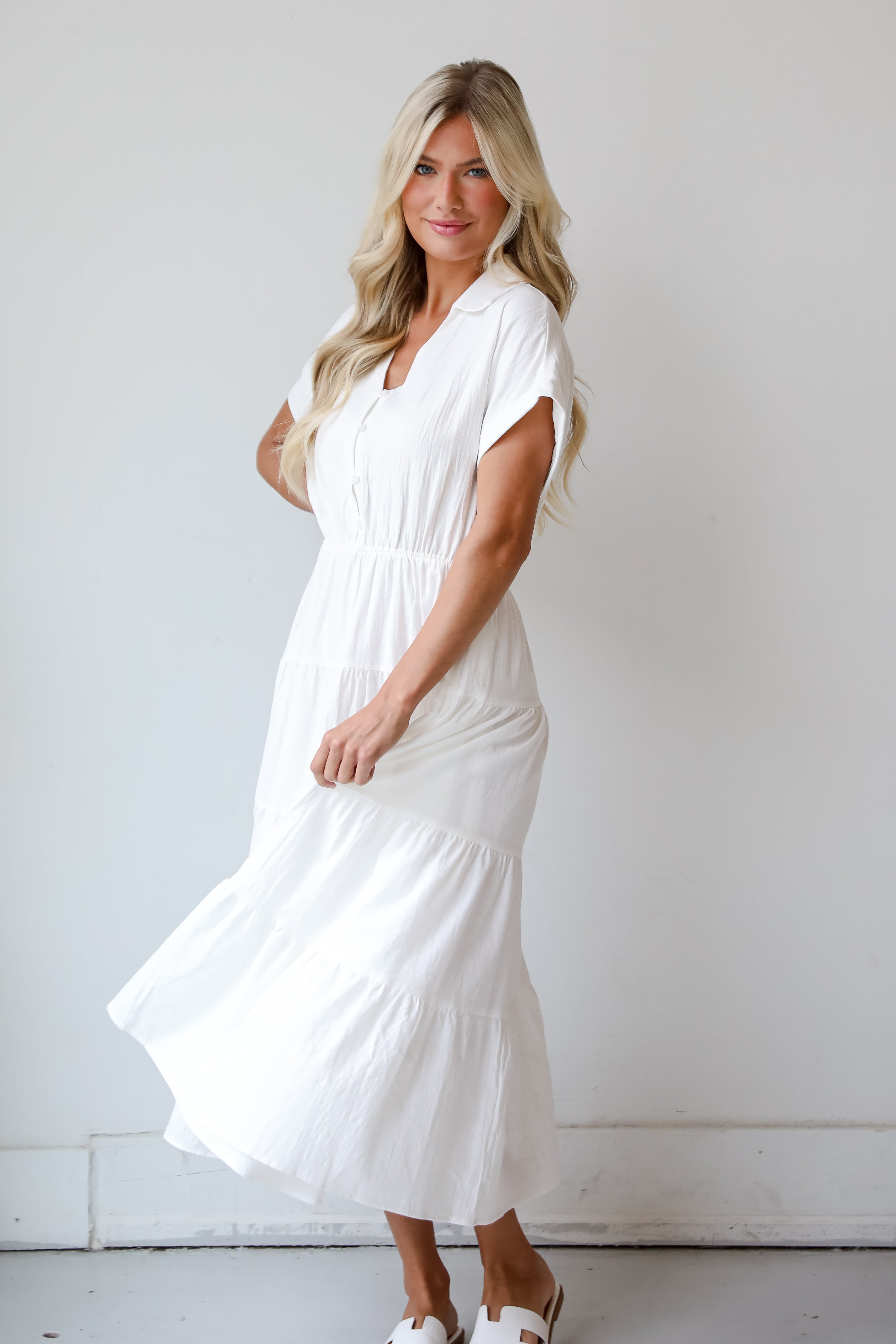 FINAL SALE - Summer Standard Off White Tiered Midi Dress