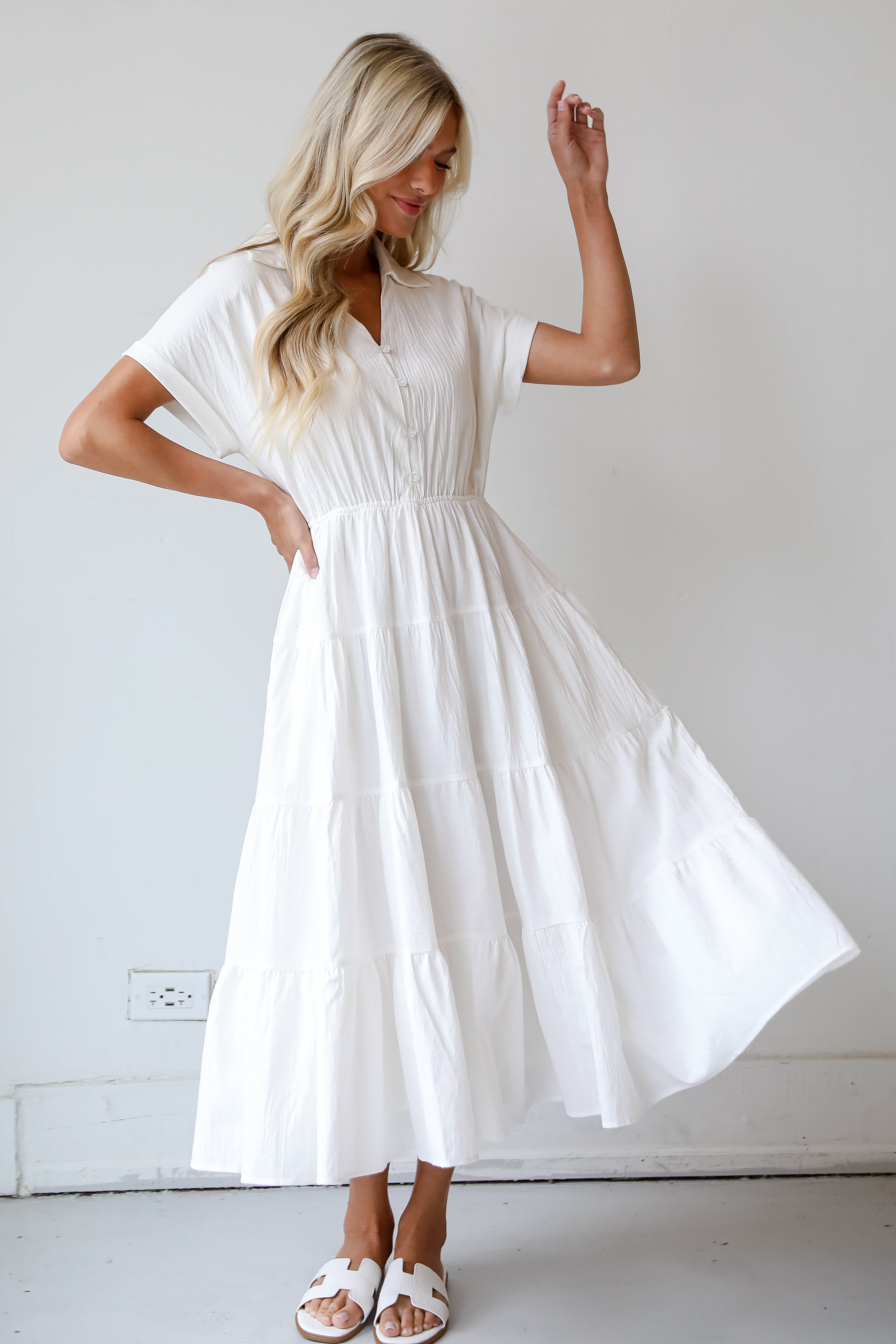 FINAL SALE - Summer Standard Off White Tiered Midi Dress
