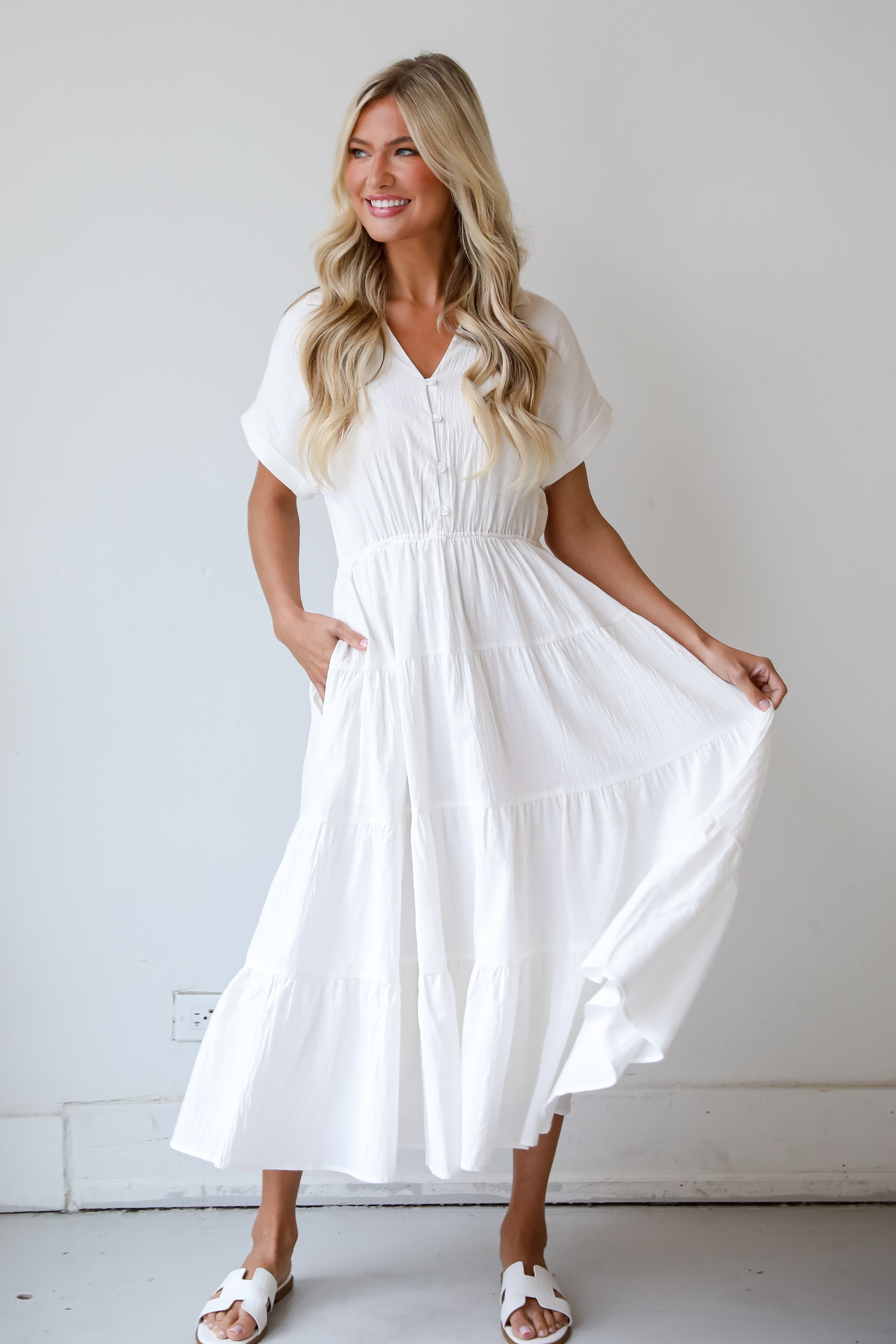 FINAL SALE - Summer Standard Off White Tiered Midi Dress