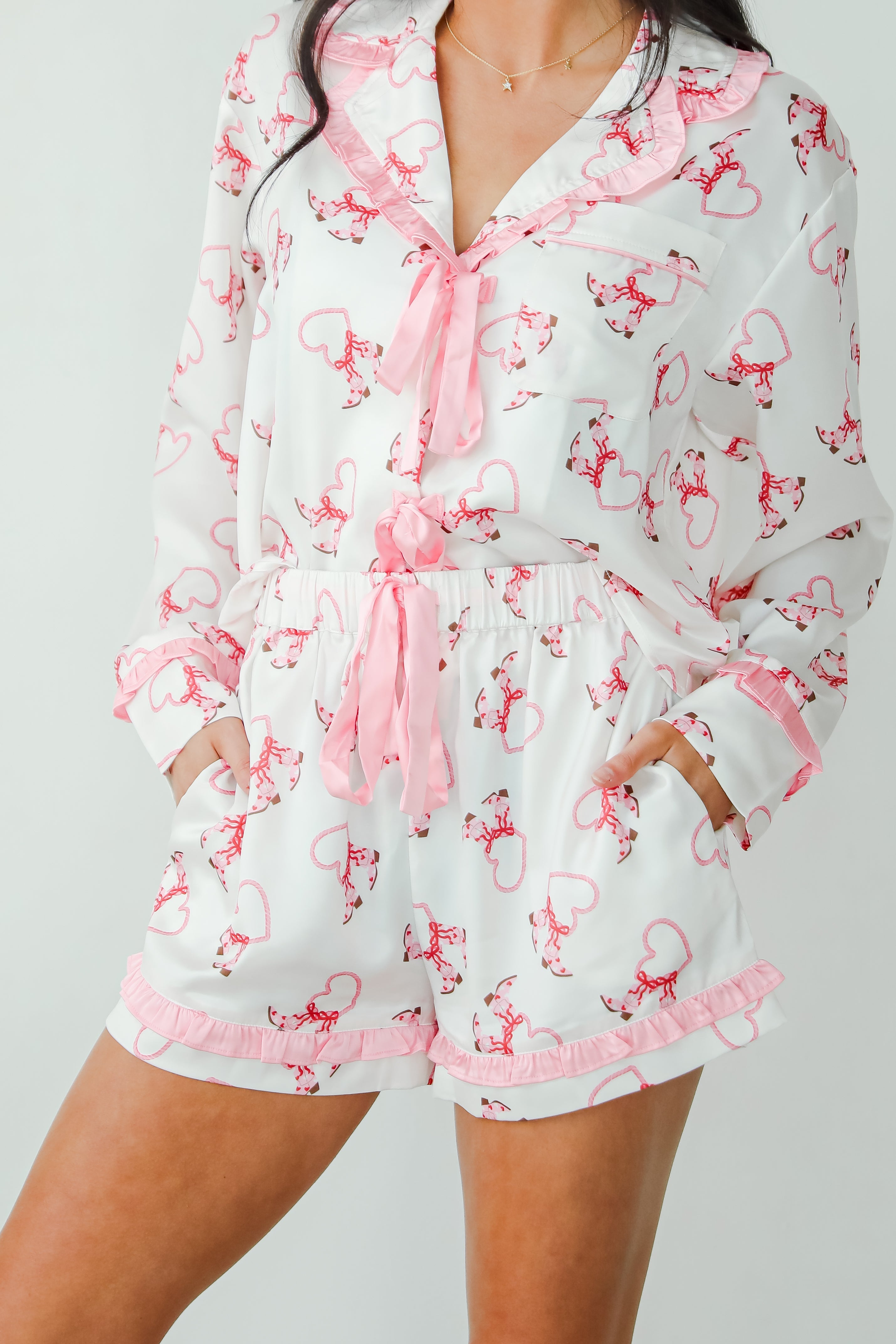 FINAL SALE - Slumber Party White Western Heart Pajama Shorts