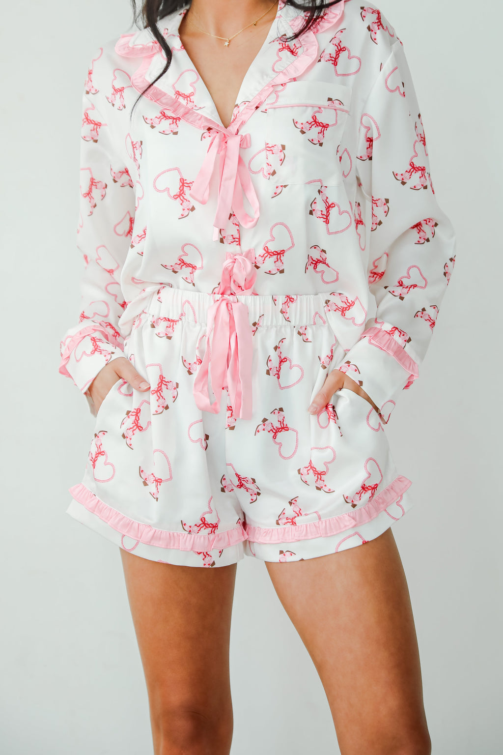 FINAL SALE - Slumber Party White Western Heart Pajama Shorts