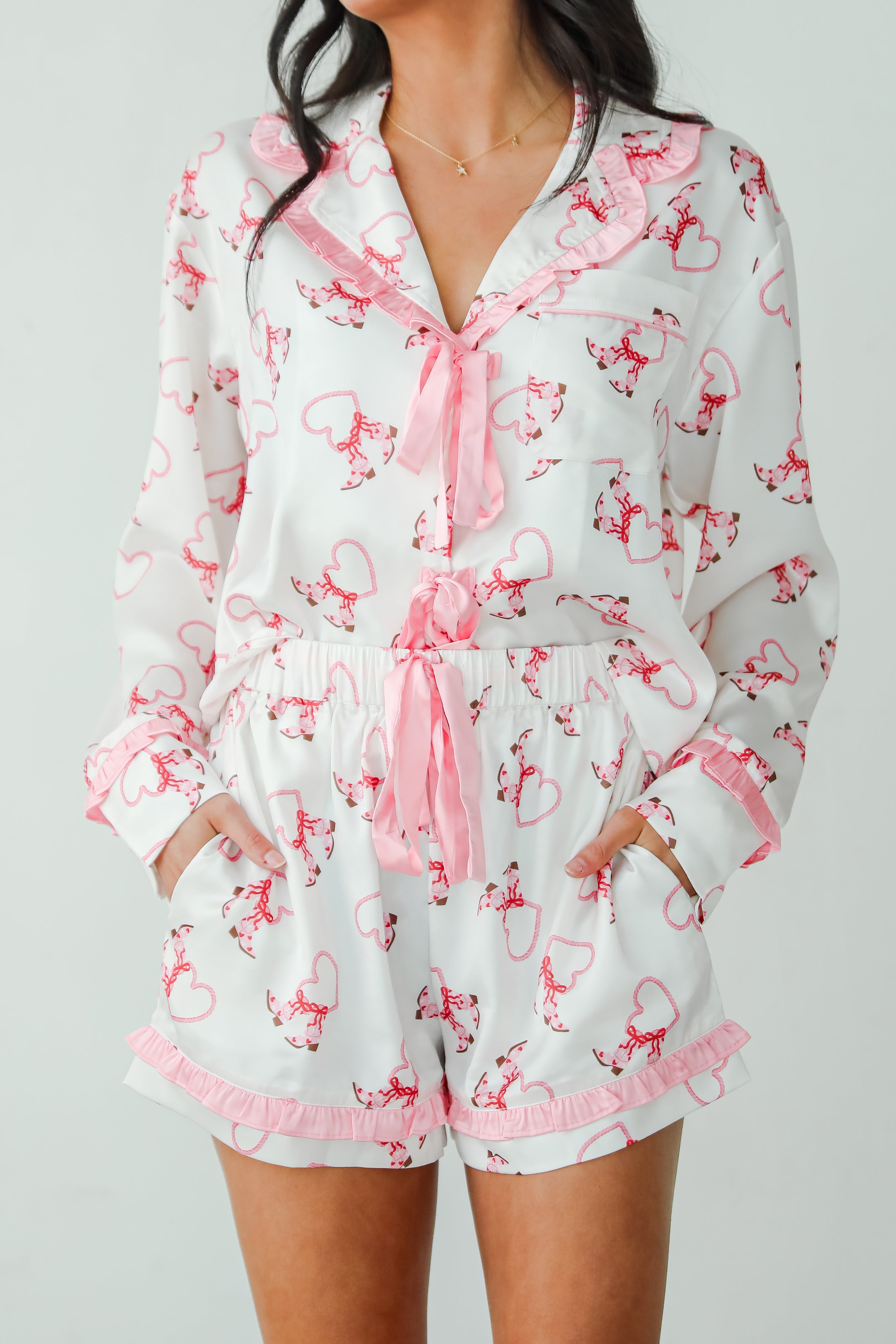FINAL SALE - Slumber Party White Western Heart Pajama Shorts