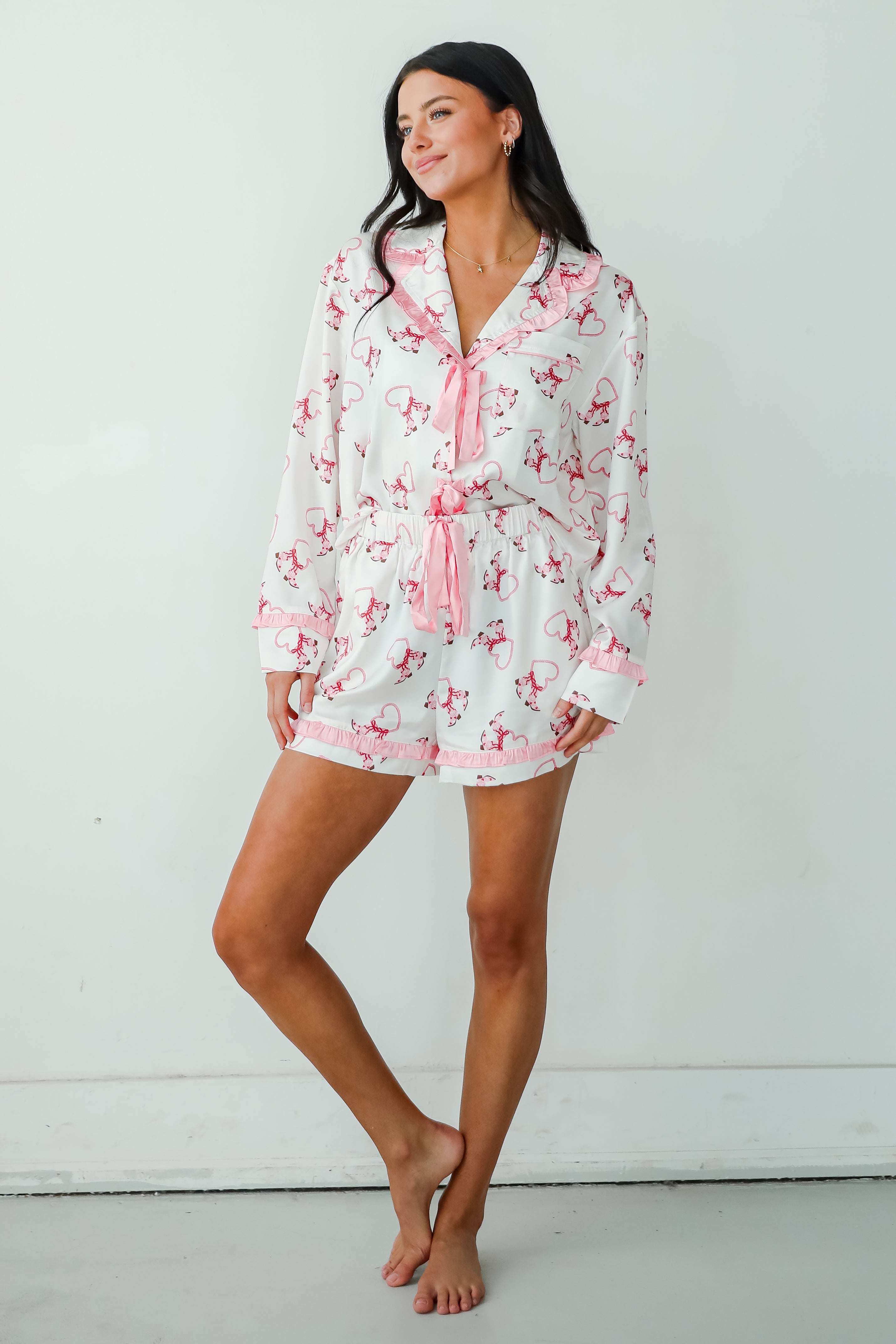FINAL SALE - Slumber Party White Western Heart Pajama Shorts