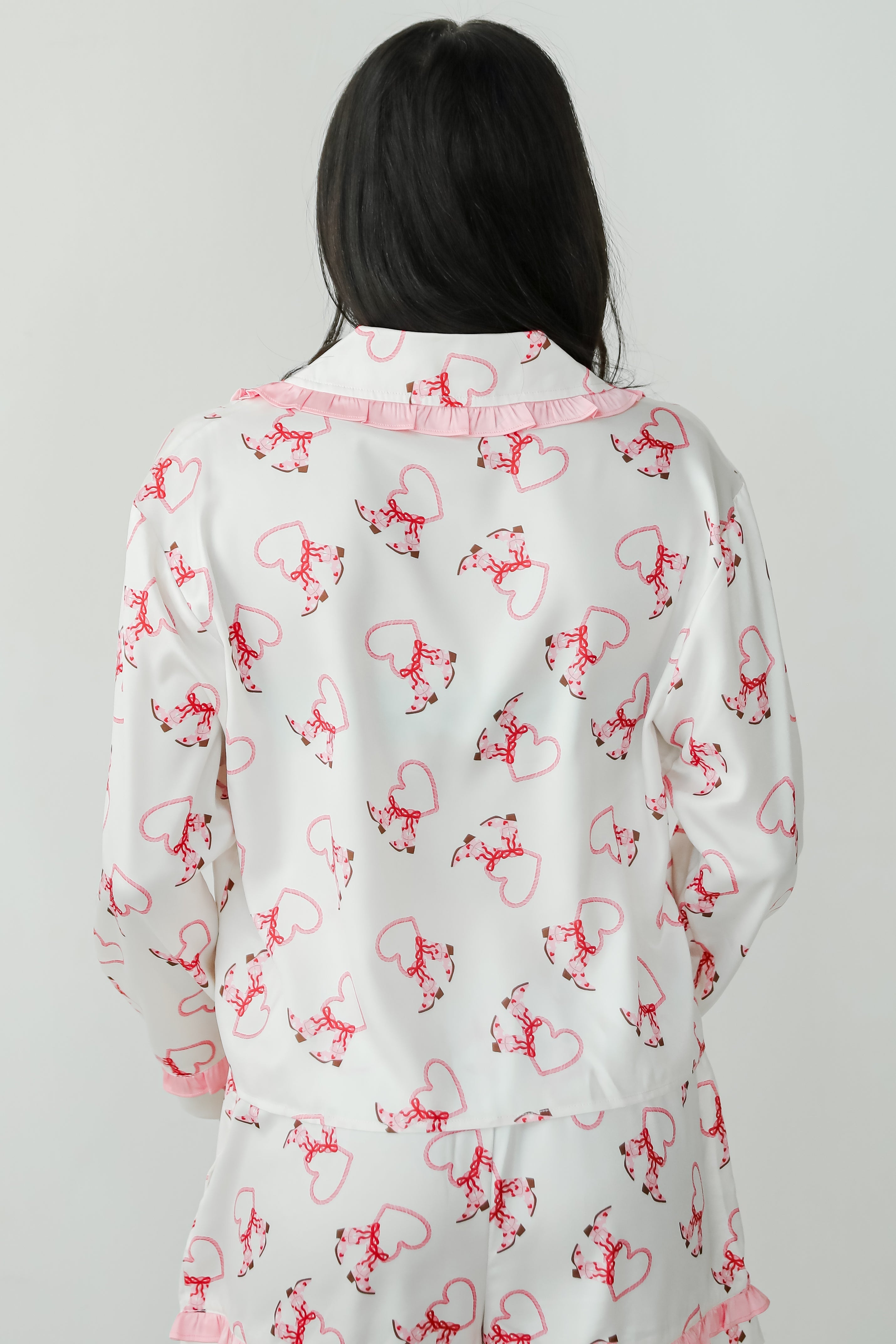 FINAL SALE - Slumber Party White Western Heart Pajama Top